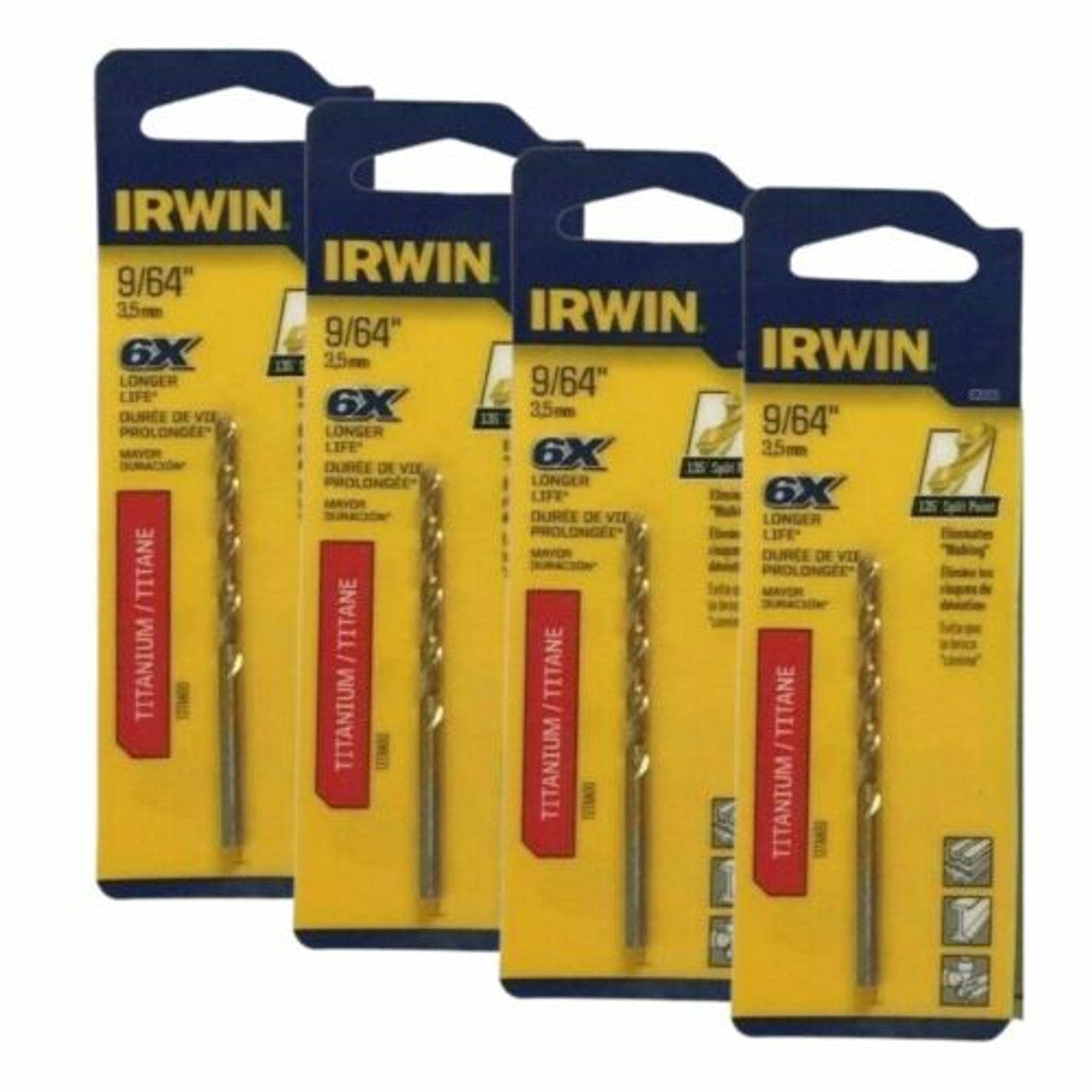 Irwin Titanium Nitride Drill Bit Drilling Wood Metal PVC 9/64 Inch Pack of 4 - GOODSZON Discount Store