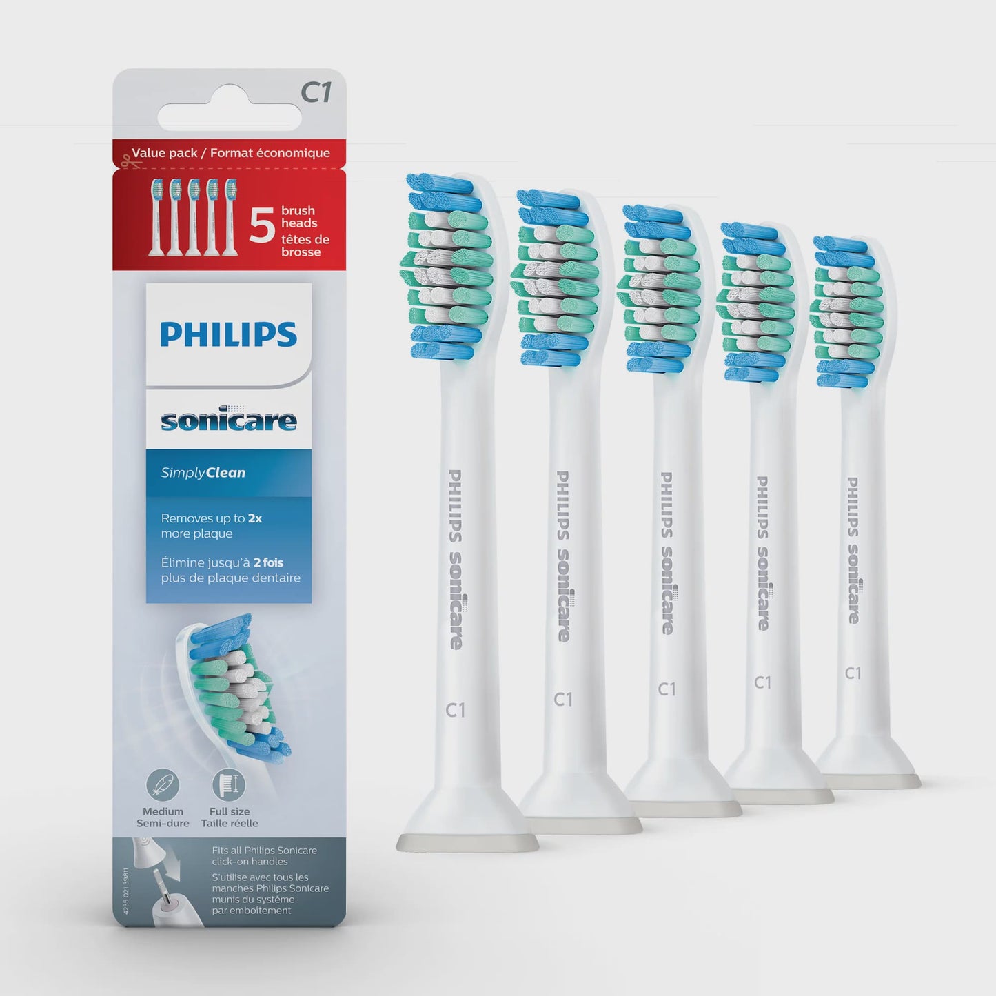 Philips Sonicare Simplyclean (C1) Replacement Toothbrush Heads, 5 Pack, HX6015/03 - GOODSZON Discount Store