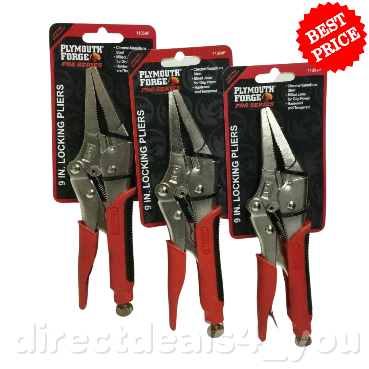 Plymouth Forge Locking Pliers Milled Jaws Steel Pro Series 9in Pack of 3 - GOODSZON Discount Store