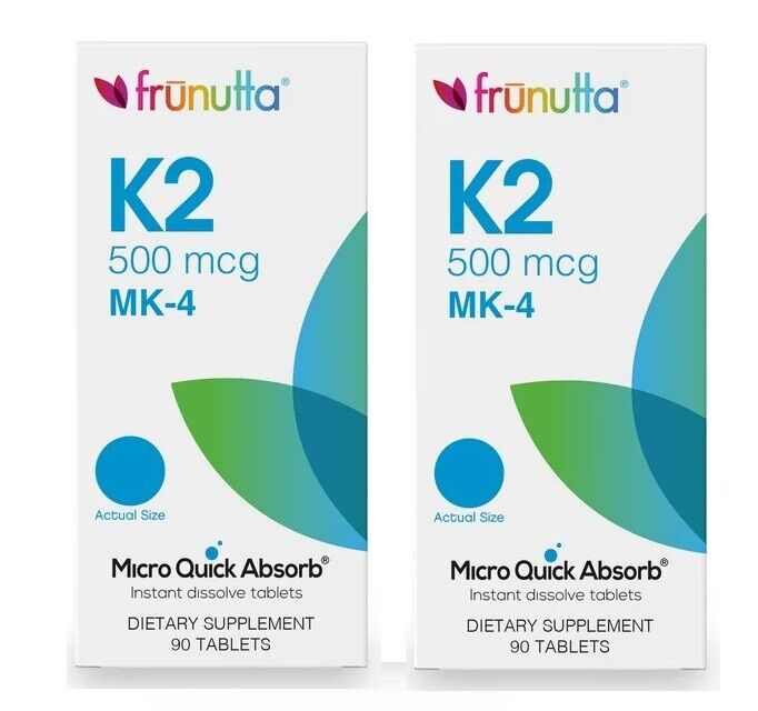 Frunutta Instant Dissolvable Vitamin K2, 500 mcg MK-4, 90 Tabs Exp 04/2024 Pack2 - GOODSZON Discount Store