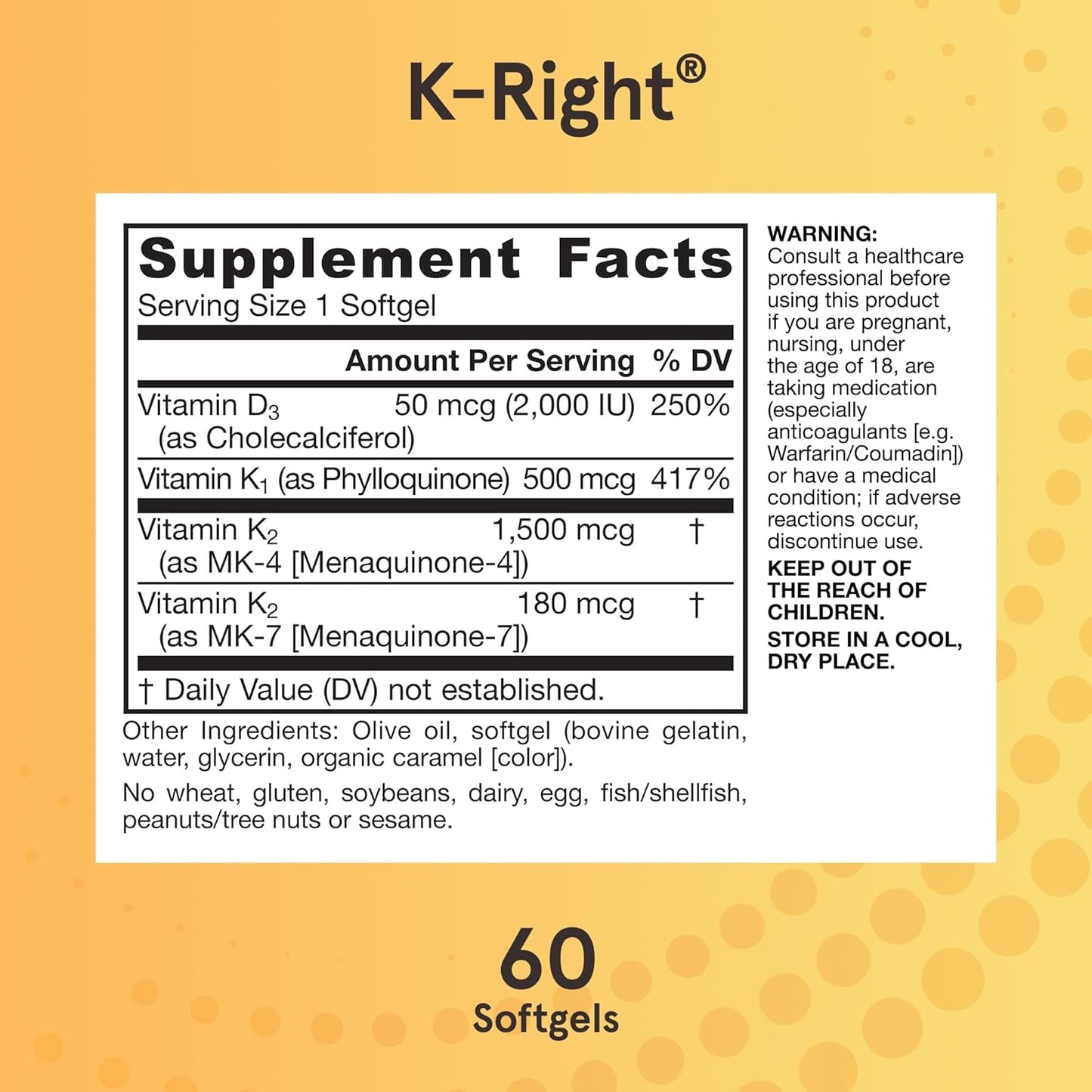 Jarrow Formulas K-Right - Dietary Supplement for Bone & Cardiovascular Health Support - Contains Vitamin D3 & Three Forms of Vitamin K Including MK-7 - 60 Servings (Packaging May Vary) - GOODSZON Discount Store