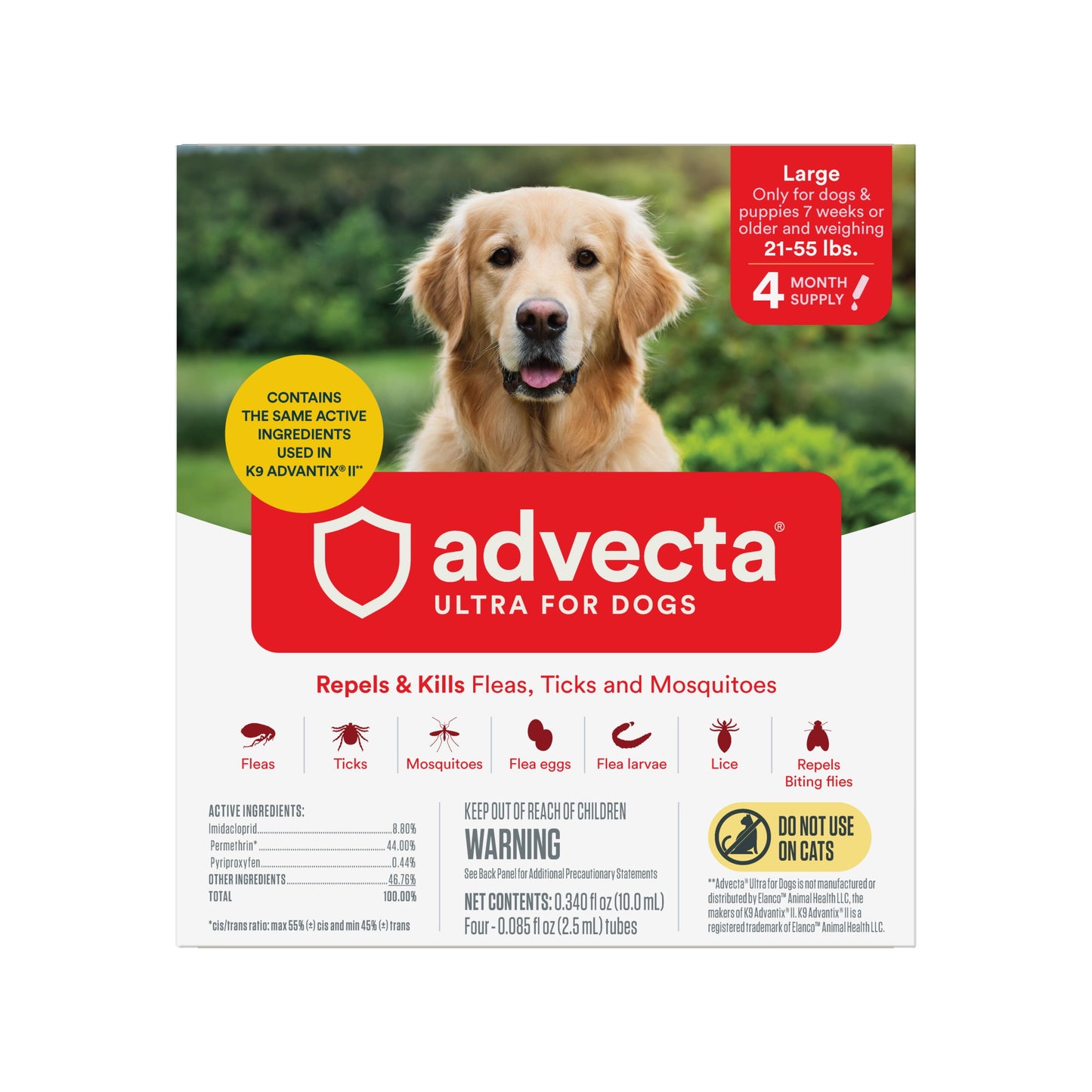 Advecta 3 Tick, Flea, and Mosquito Repellent and Treatment for Large Dogs, 4 Monthly Doses - GOODSZON Discount Store
