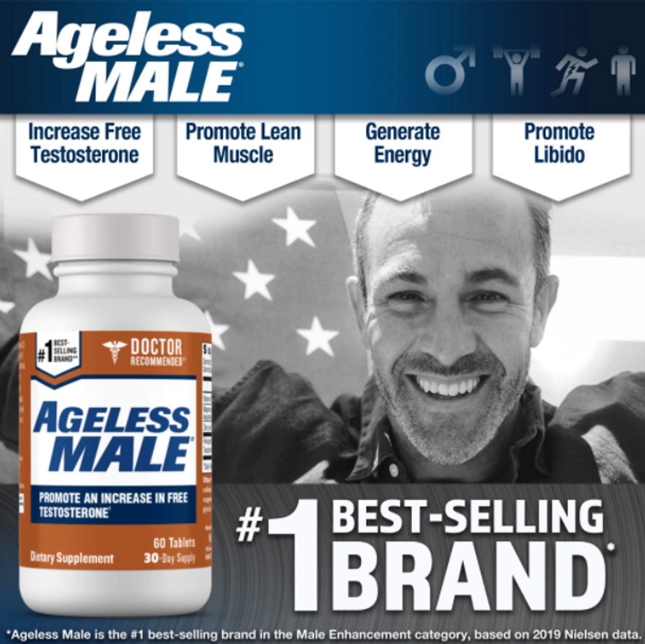 Ageless Male Free Testosterone Booster for Men – Doctor Recommended. Promote Lean Muscle Mass, Muscle Endurance, Libido and Energy. Safe & Effective, No Caffeine, 60 Ct - GOODSZON Discount Store
