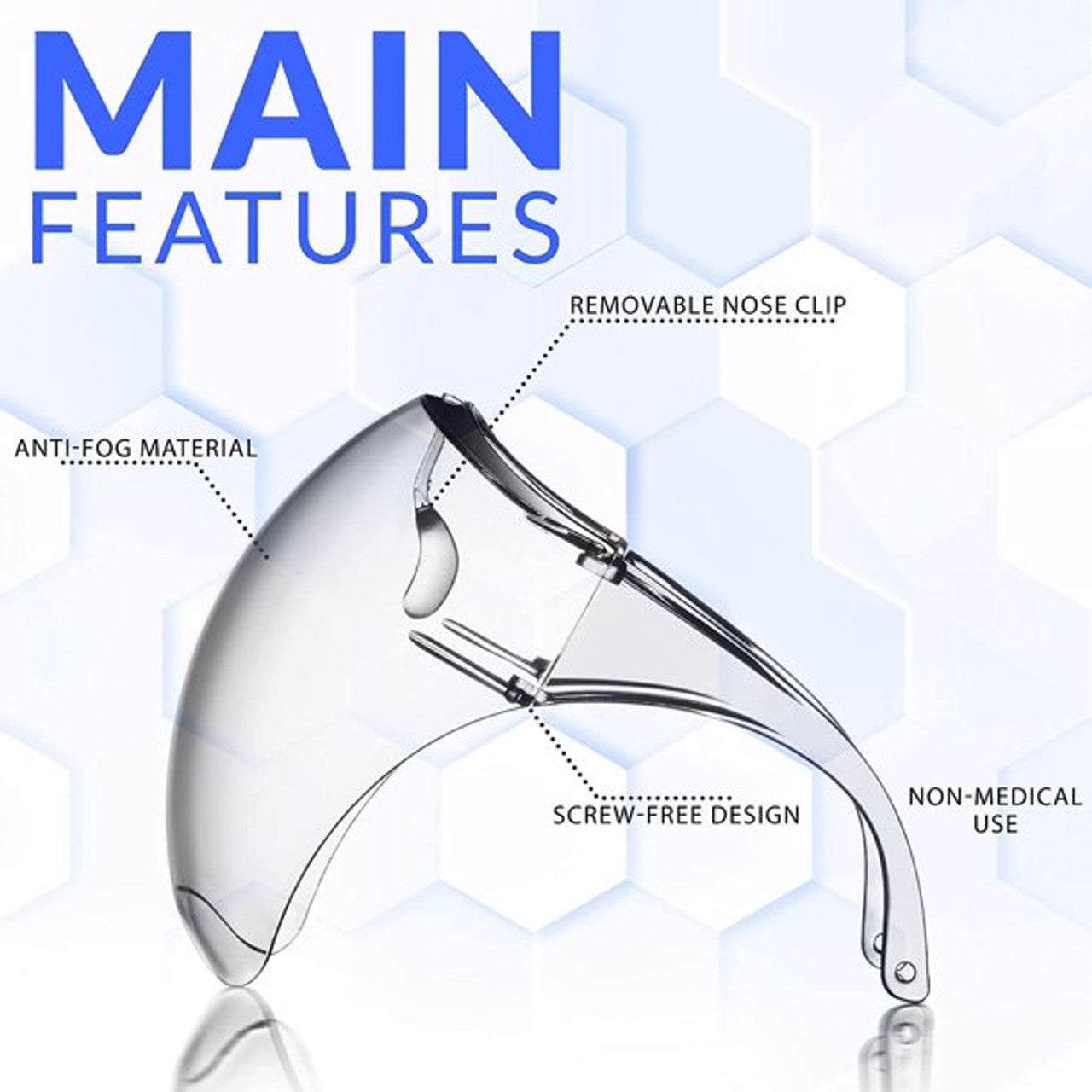 Pack of 1 Clear Plastic Face Shield - Full Face Cover Transparent Glasses - Breathable Comfortable (Mouth Eye Nose) Personal Protection Visor - Anti Fog Reusable See Through Goggles for Women and Men - GOODSZON Discount Store