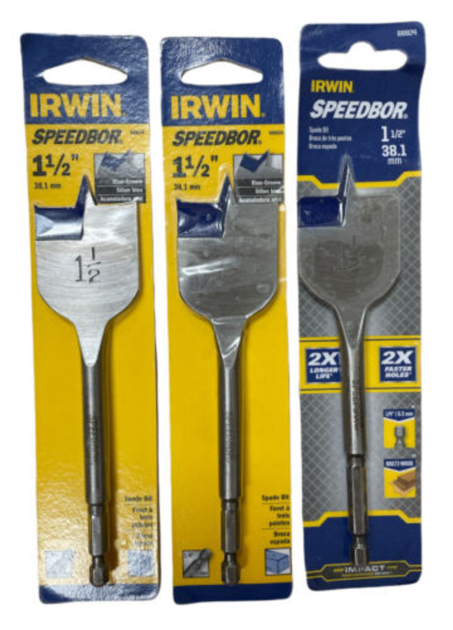 Irwin Speedbor 88824 1-1/2" x 6" Blue-Groove Spade Bit Pack of 3 - GOODSZON Discount Store
