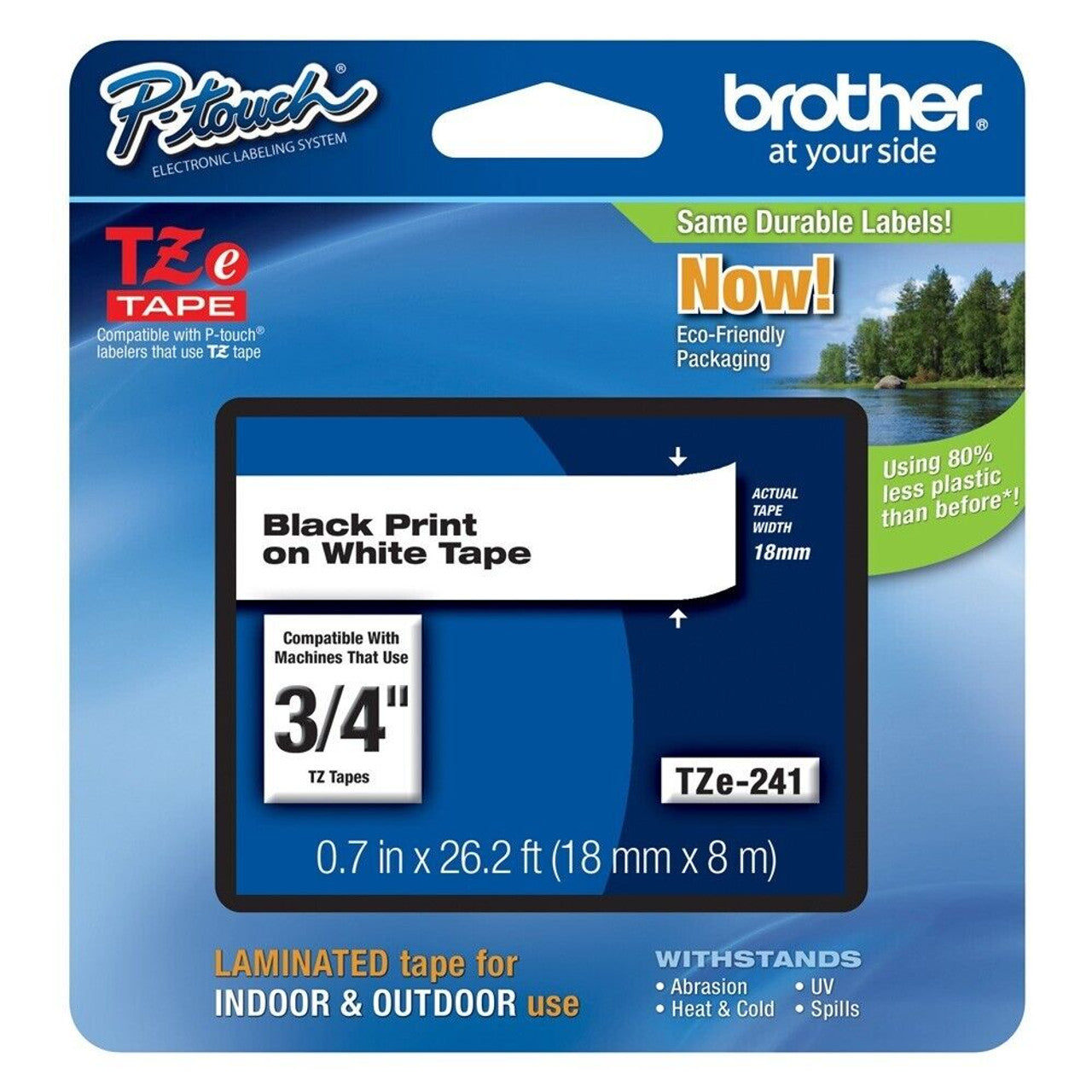 Brother P-Touch TZE-241 Tape, 3/4" Standard Laminated Tape, Black on White - GOODSZON Discount Store