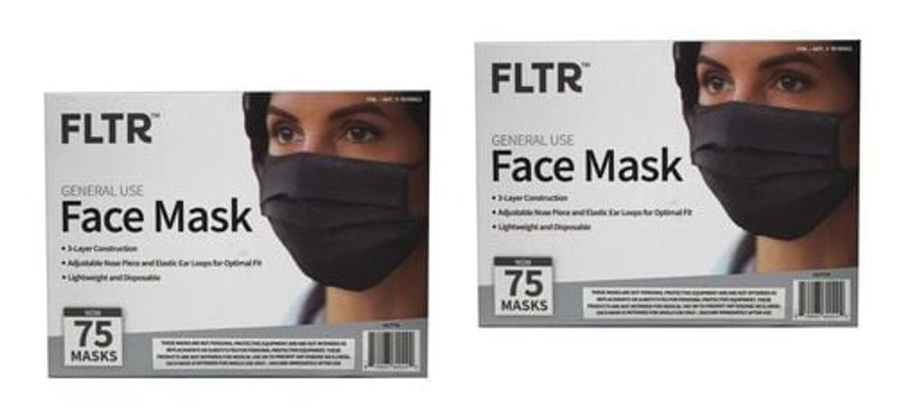 FLTR General Use Disposable Face Mask Black 75 Count Pack of 2 - GOODSZON Discount Store