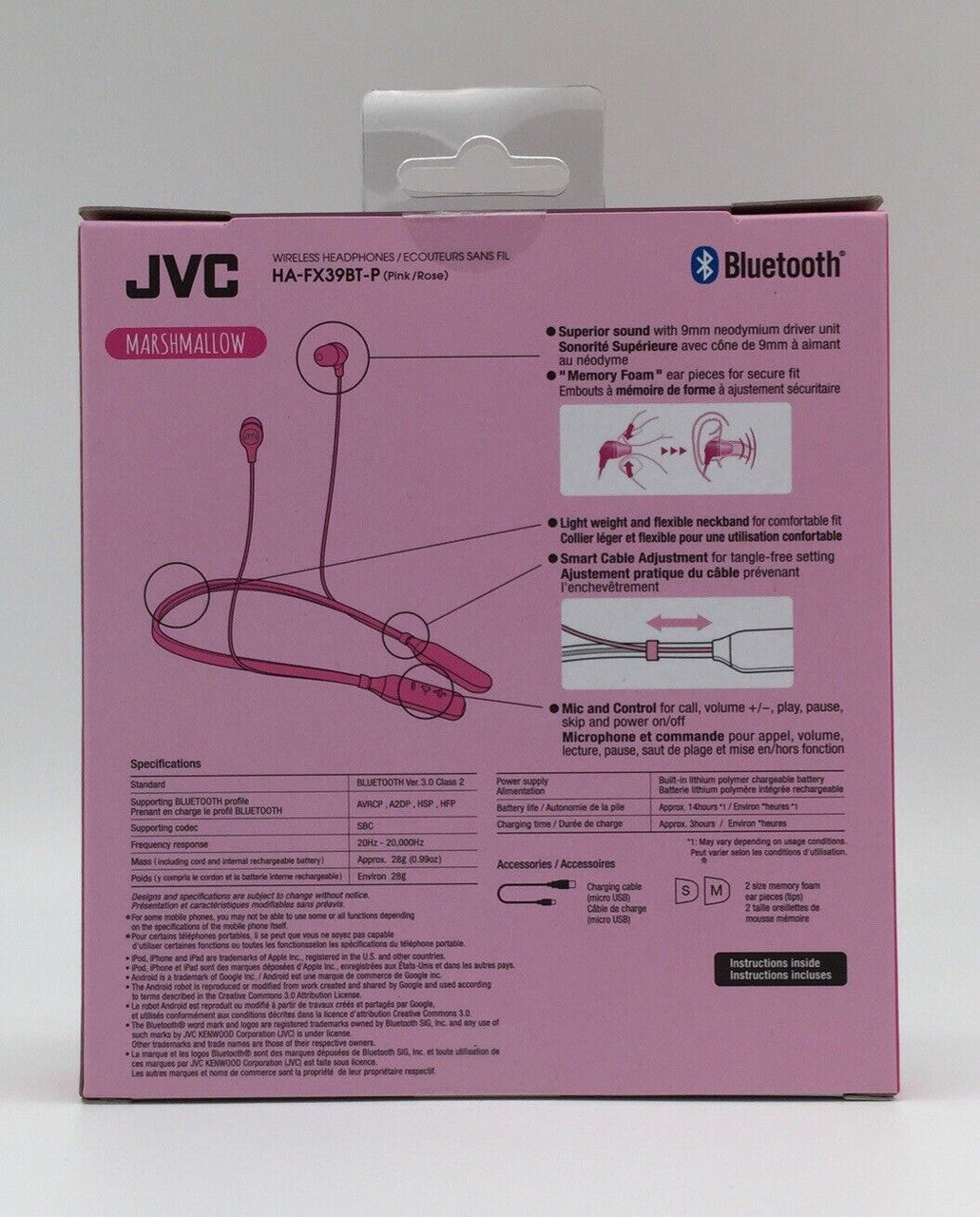 JVC HAFX39BTP Marshmallow Wireless Inner Ear Headphones PINK - GOODSZON Discount Store