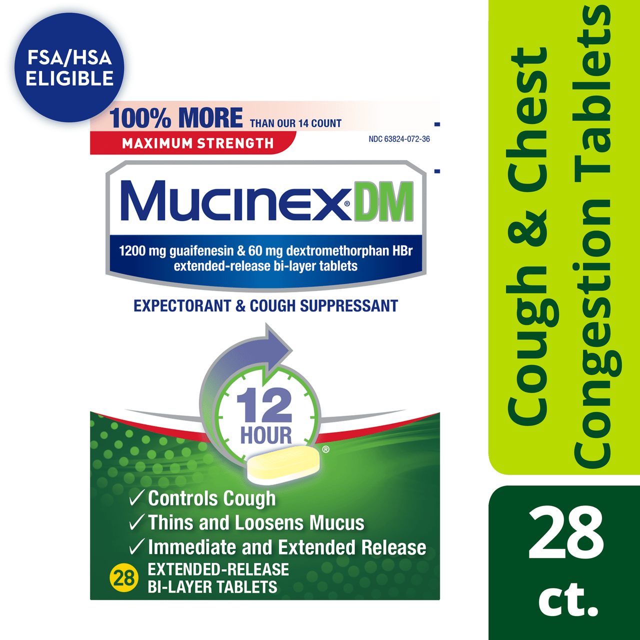 Mucinex DM Maximum Strength 12-Hour Expectorant and Cough Suppressant Tablets, 28 Count - GOODSZON Discount Store