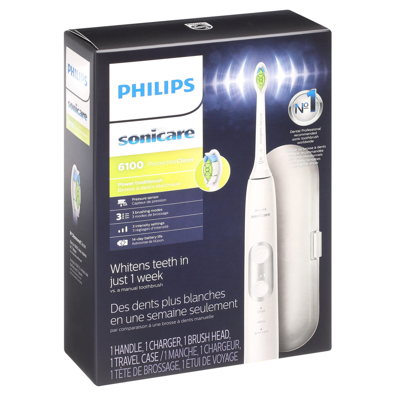 Philips Sonicare ProtectiveClean 6100 Whitening Rechargeable Electric Toothbrush with Pressure Sensor and Intensity Settings, White HX6877/21 - GOODSZON Discount Store