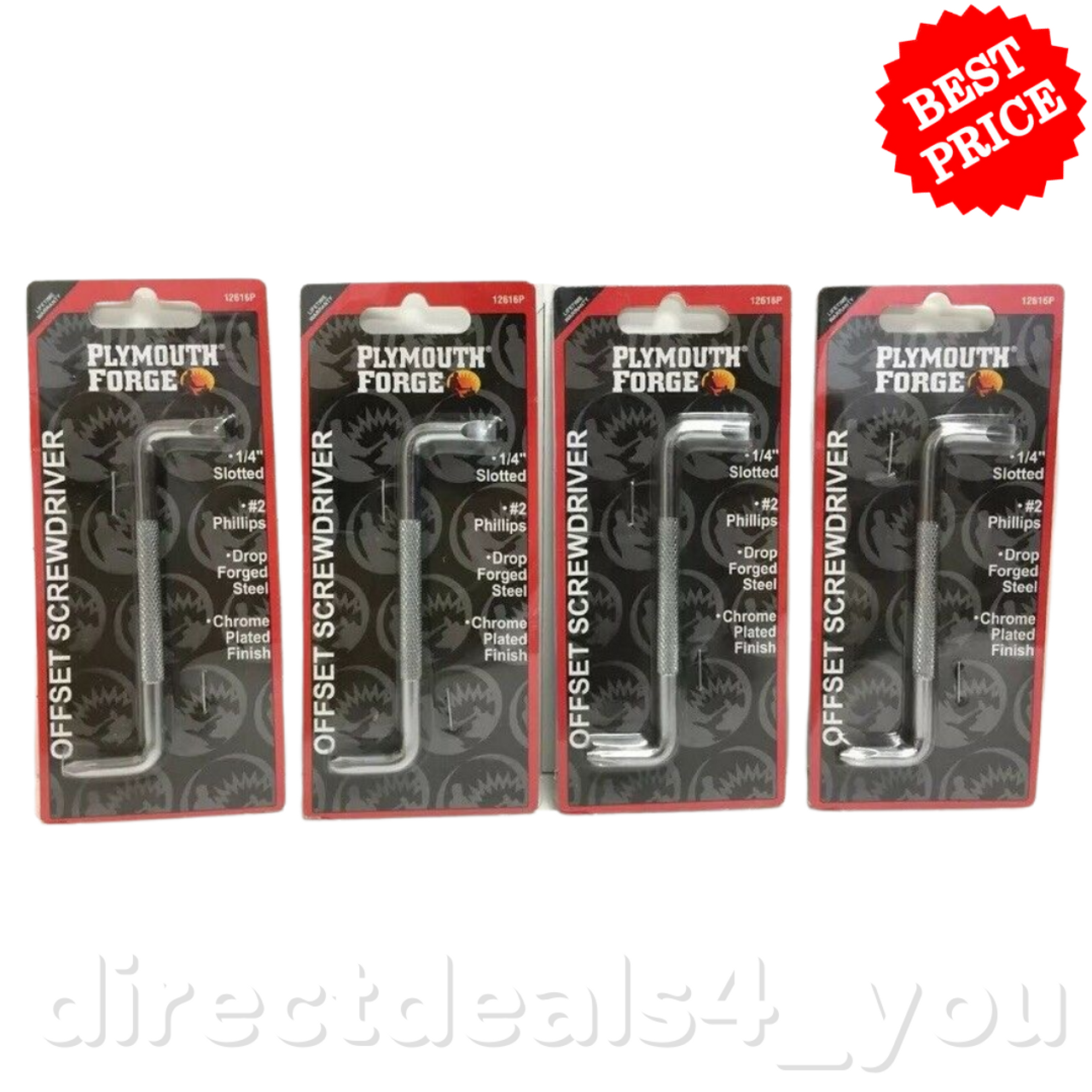 Plymouth Forge 12616P Offset Screwdriver 1/4 Slotted #2 Phillips Pack of 4 - GOODSZON Discount Store
