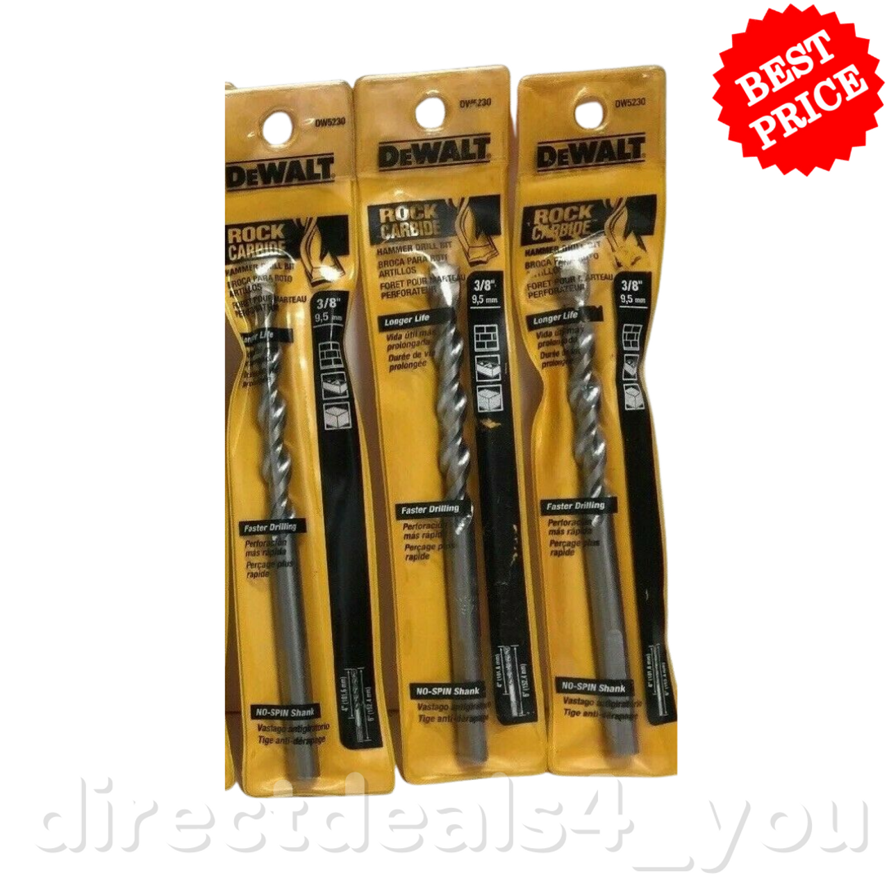 DEWALT DW5230 3/8" x 6" Rock Carbide Hammer Drill Bit Pack of 3 - GOODSZON Discount Store