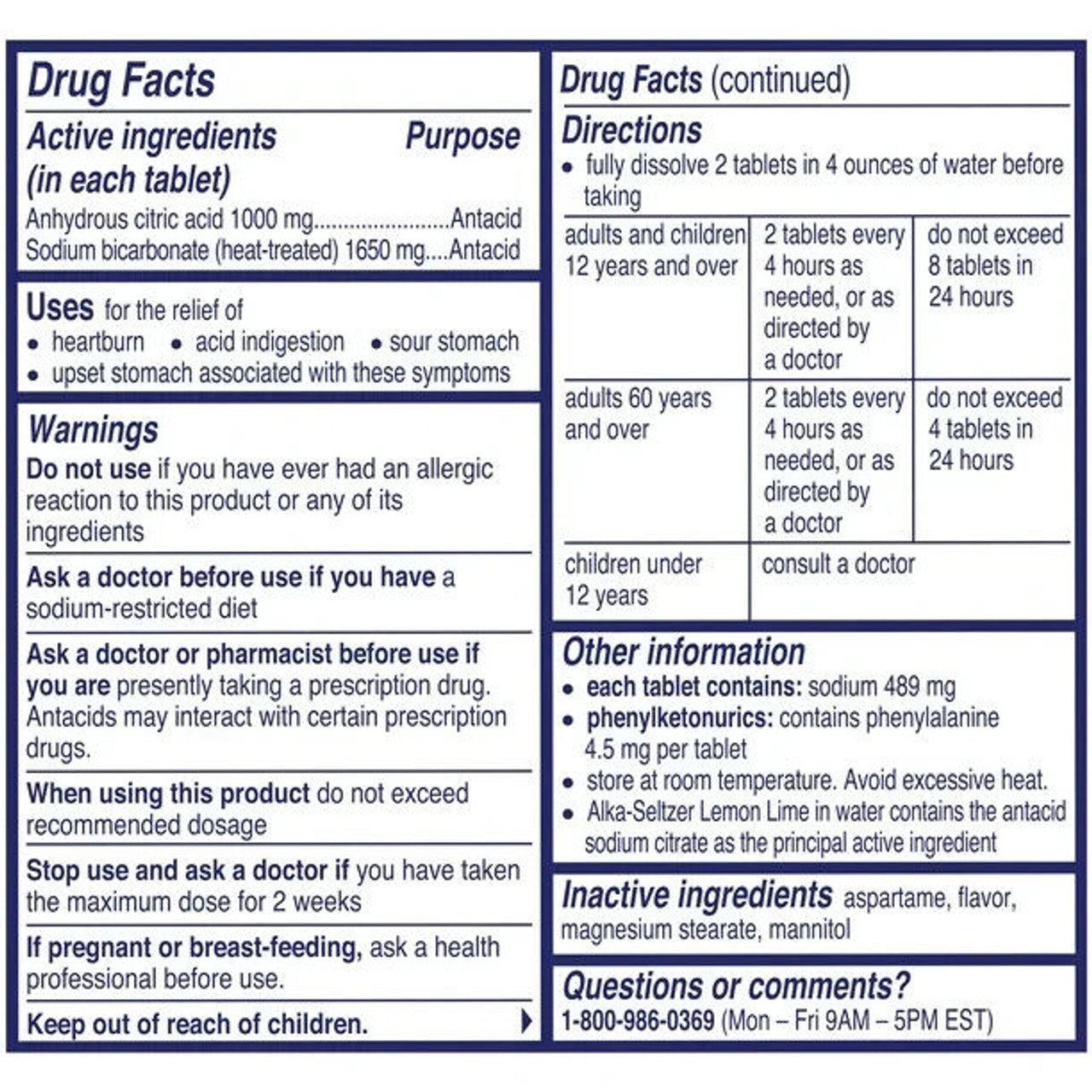 Alka Seltzer Effervescent Heartburn Relief Tablets, Lemon Lime, 36 Ct Pack of 2 - GOODSZON Discount Store