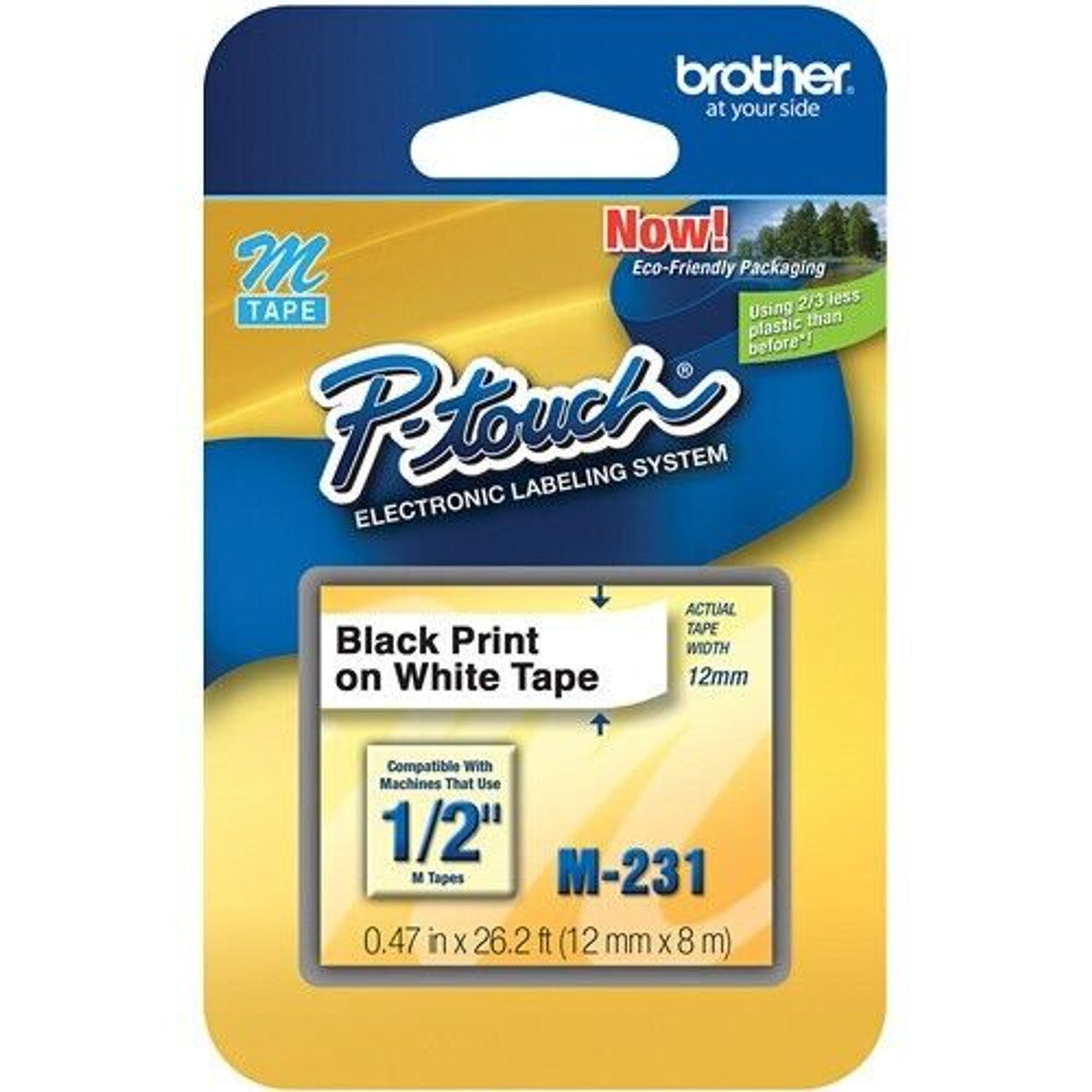 Brother 12mm (1/2") Black on White Non-Laminated Tape Pack of 2 - GOODSZON Discount Store