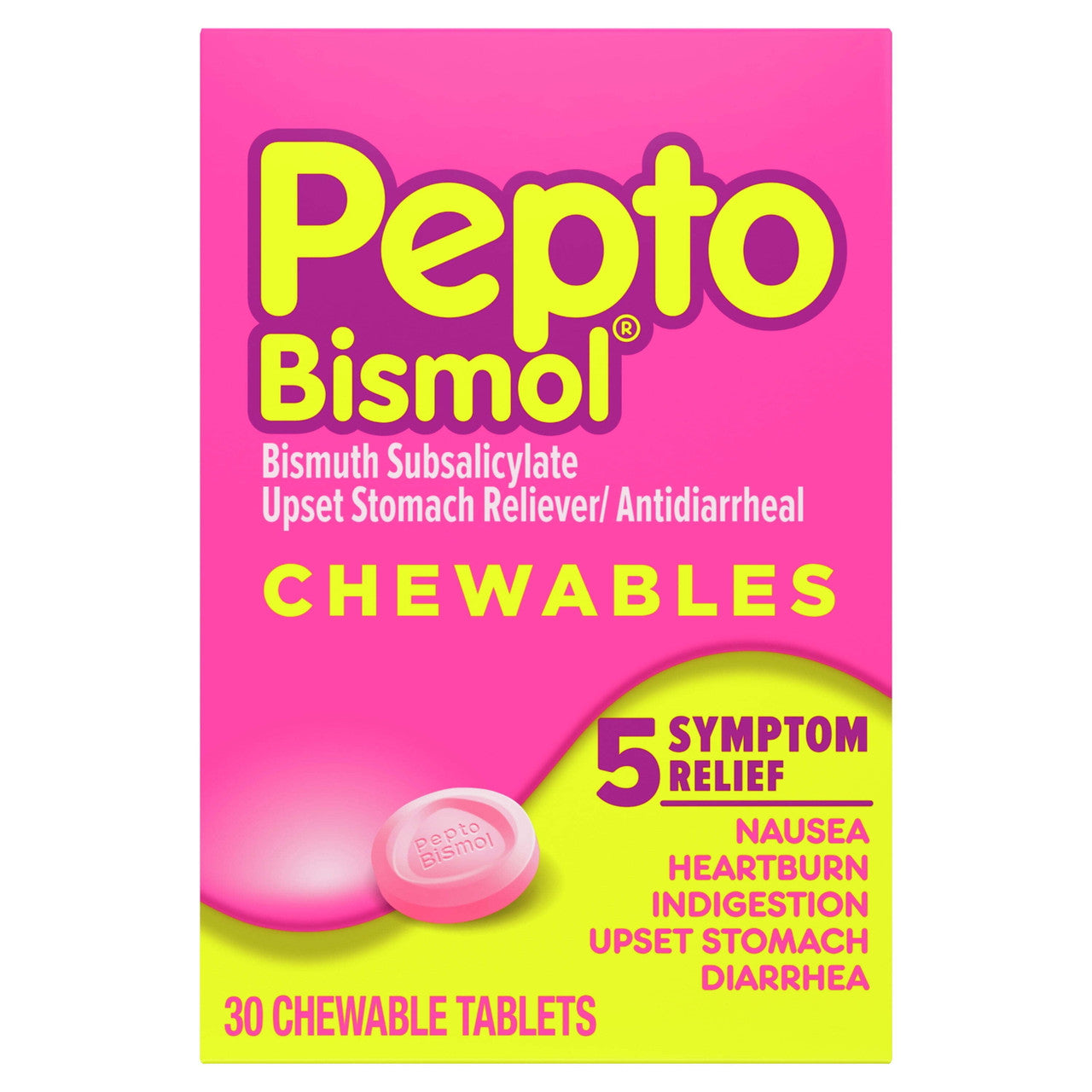 Pepto Bismol Chewable Tablets, Indigestion, Upset Stomach & Diarrhea Relief, Original Flavor 30 Count - GOODSZON Discount Store