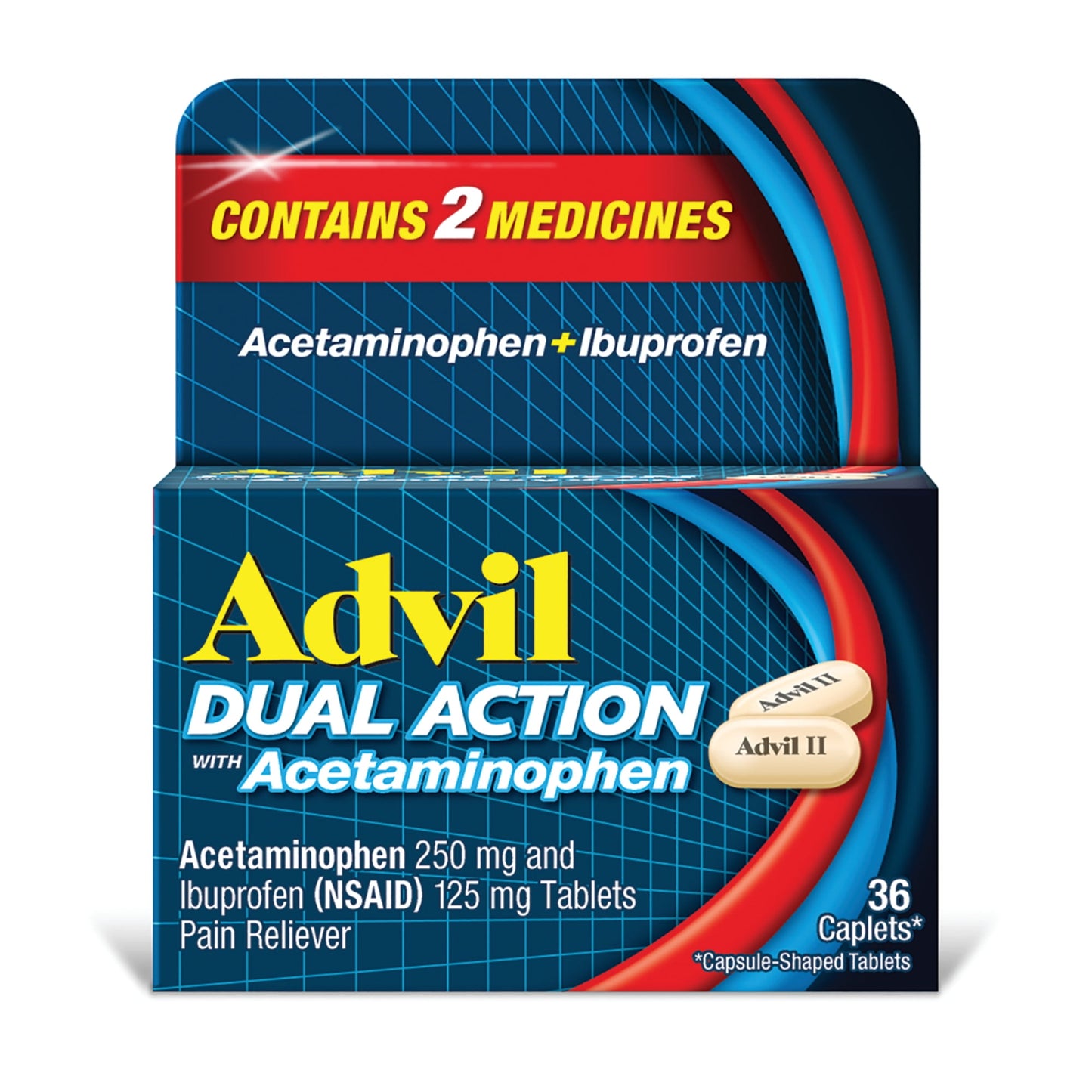 Advil Dual Action With Acetaminophen Pain and Headache Reliever Ibuprofen, 200 Mg Coated Caplets, 36 Count - GOODSZON Discount Store