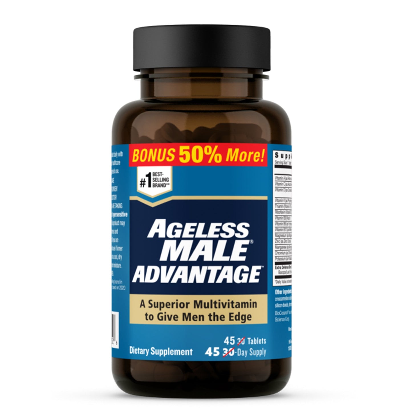 Ageless Male Advantage Premium Once a Day Multivitamin for Men 50 Plus, Plus Brain and Cholesterol Care, Vitamins A C D K B1 B2 B3 B6 B12 Zinc & Extra Defense Blend - 45 Tablets - GOODSZON Discount Store