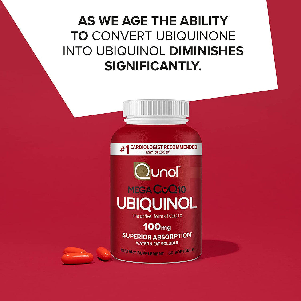 Qunol Mega Ubiquinol CoQ10 Softgels (120 Count) with Superior Absorption, Antioxidant for Heart Health, Active Form of Coenzyme Q10, 100mg Supplement