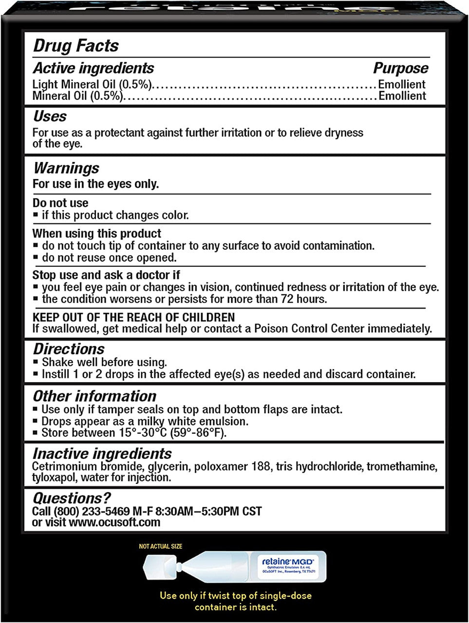OCuSOFT Retaine MGD Lubricant Eye Drops Single Dose Containers, 30CT - GOODSZON Discount Store
