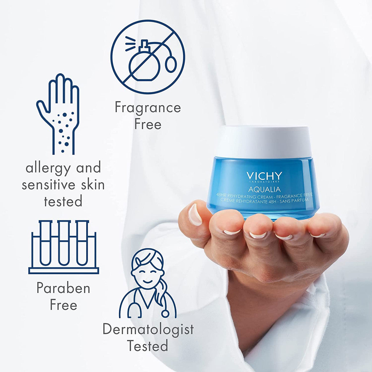 Vichy Aqualia Thermal Fragrance Free Face Cream Moisturizer for Dry Skin with Hyaluronic Acid 1.69 oz - GOODSZON Discount Store