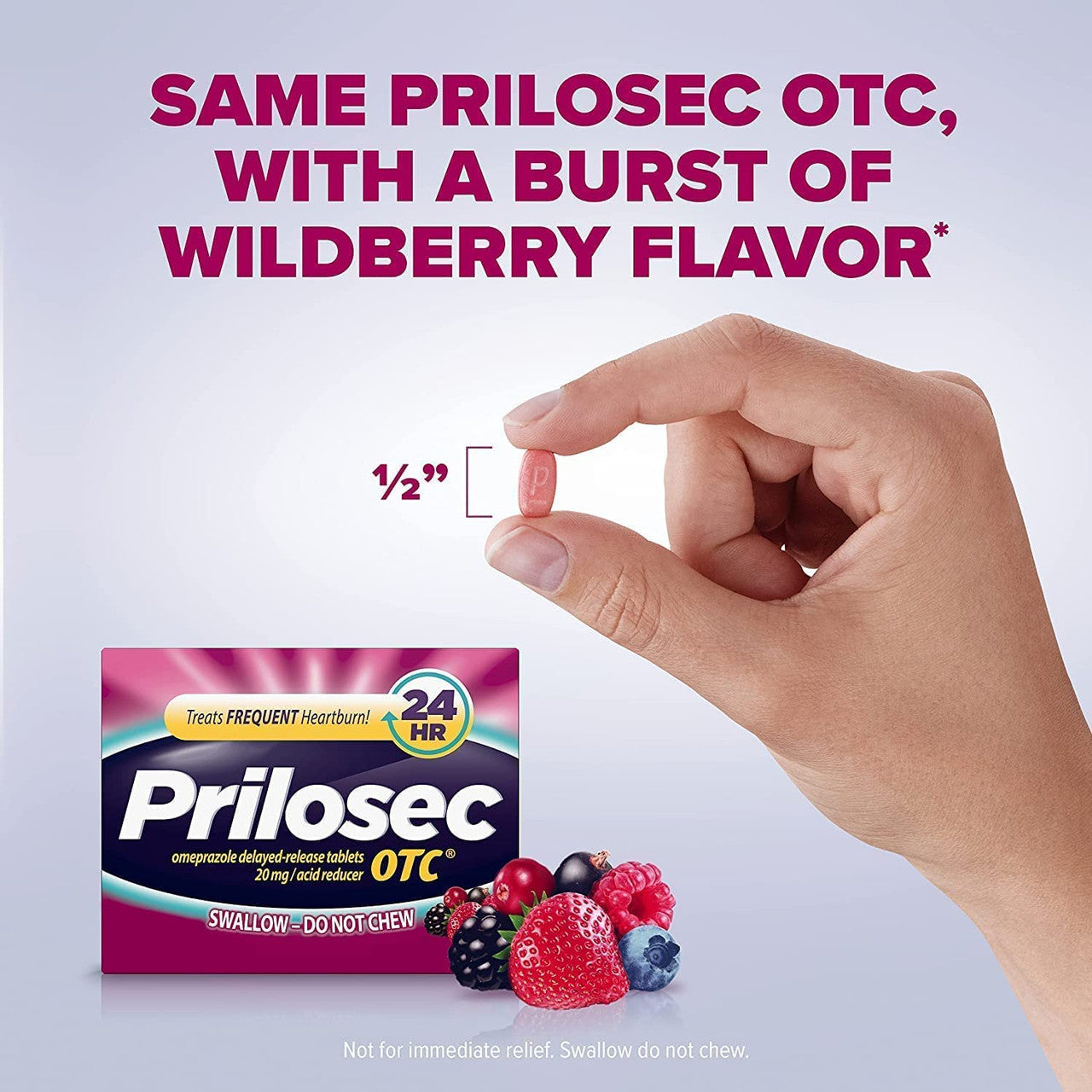 Prilosec OTC, Omeprazole Delayed Release, Acid Reducer, Treats Frequent Heartburn for 24 Hour Relief, #1 Brand, Wildberry Flavor, 42 Tablets - GOODSZON Discount Store