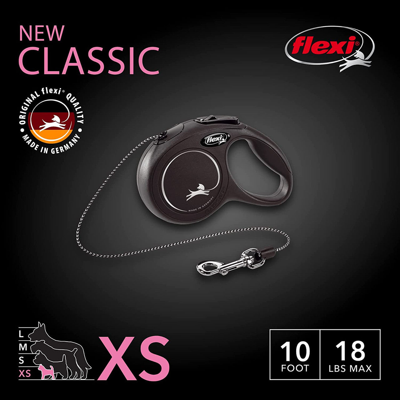 Flexi FL10477 16 ft. Classic Retractable Cord Leash 10739, Black - Medium - GOODSZON Discount Store