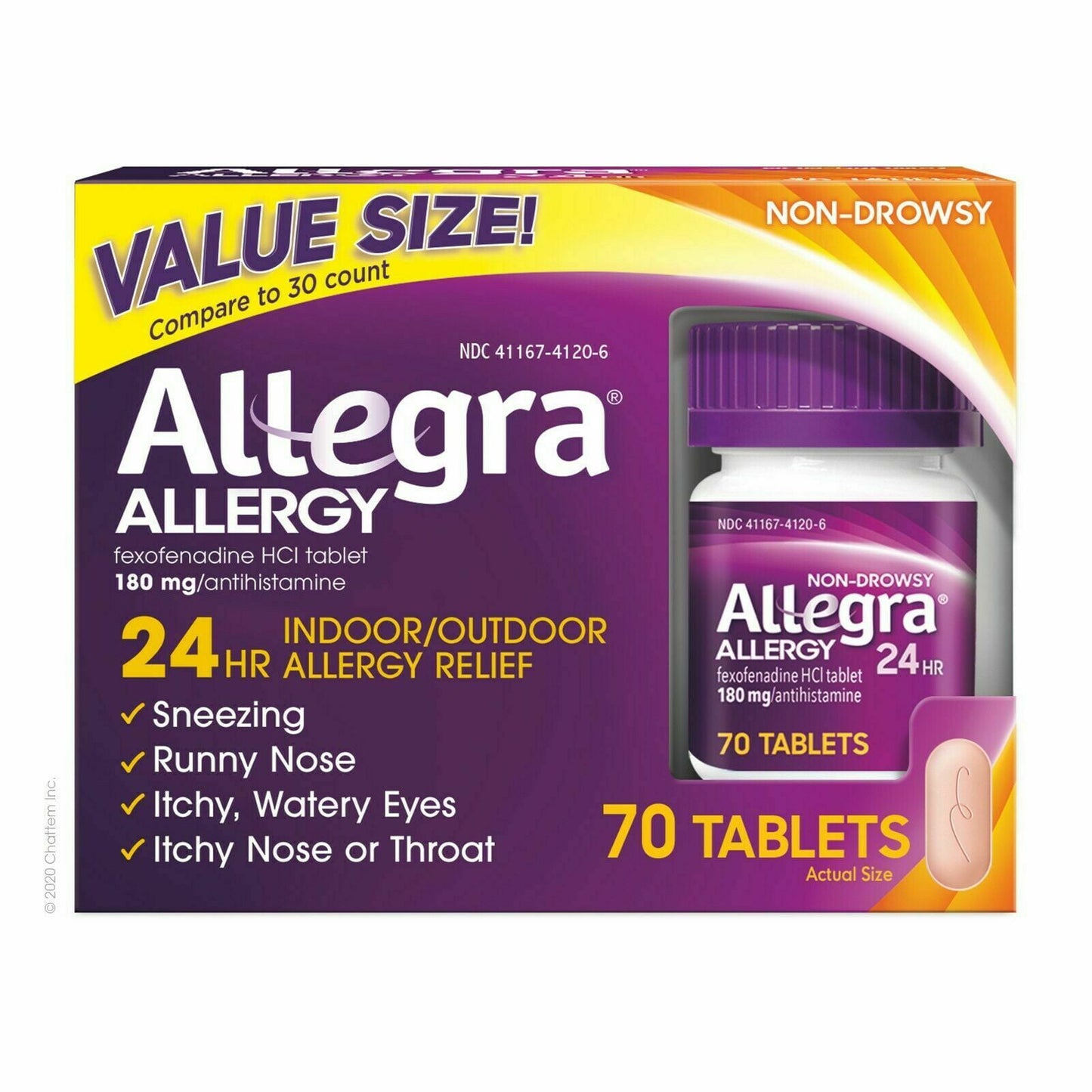 Allegra 24-Hour Indoor Outdoor 180 Mg. Allergy Relief - 70 Tablets - GOODSZON Discount Store