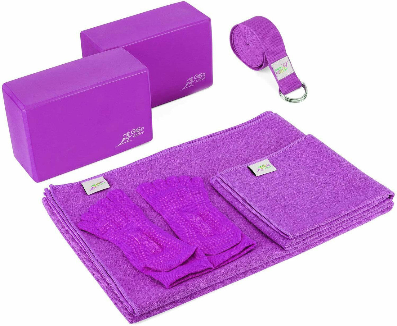 Go Go Active Yoga Accessories Set - Yoga Blocks, 1 Microfiber Mat Towels, Strap - GOODSZON Discount Store