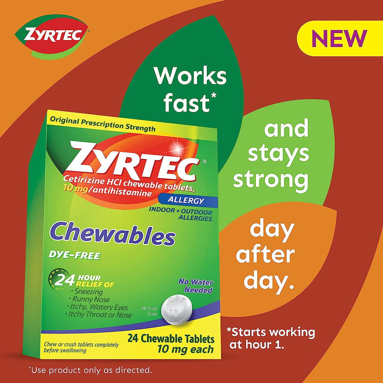 Zyrtec 24 Hour Allergy Relief Chewables, Cetirizine HCl, 24 Ct - GOODSZON Discount Store