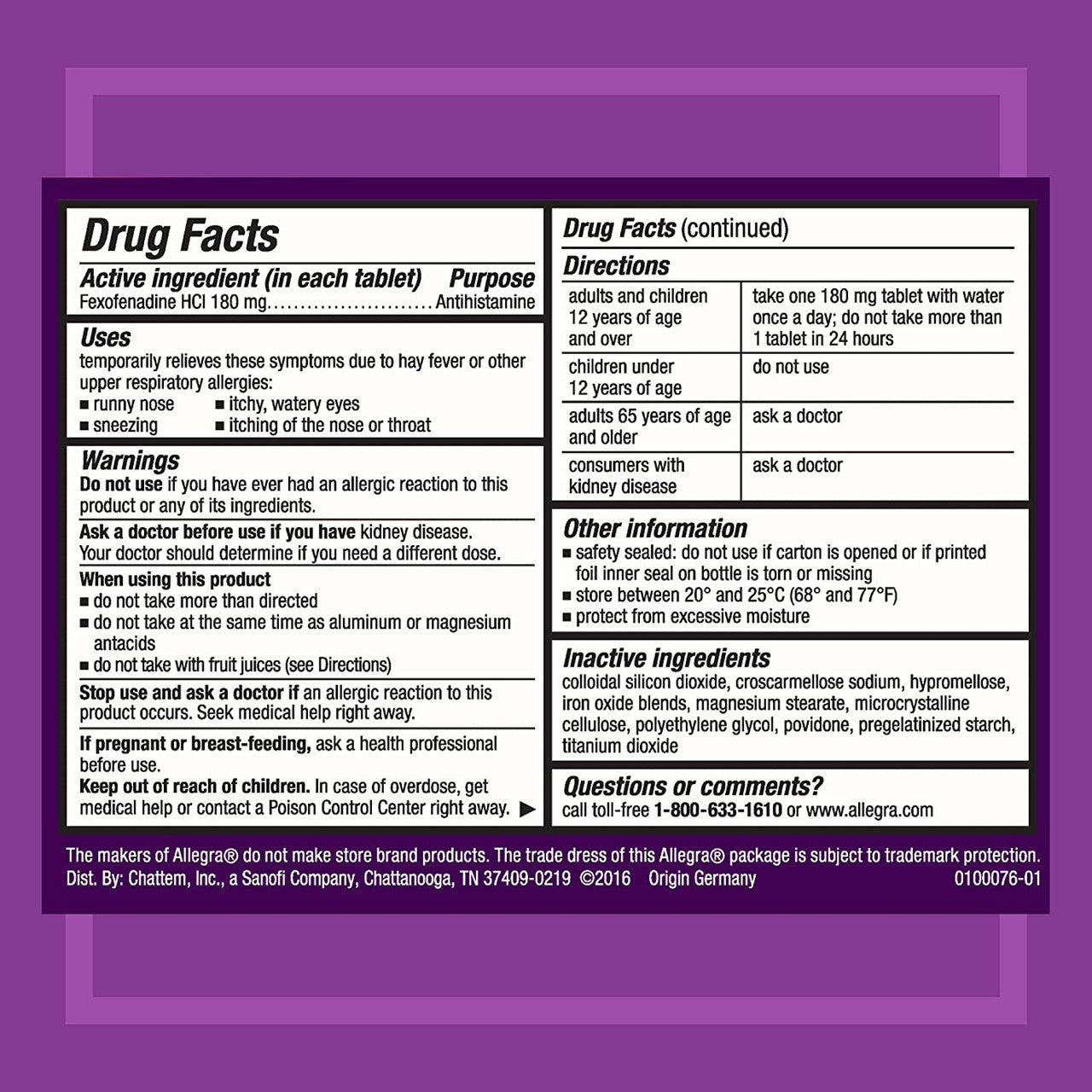 Allegra Adult 24HR Tablet (45 Ct, 180 mg), Allergy Relief - GOODSZON Discount Store