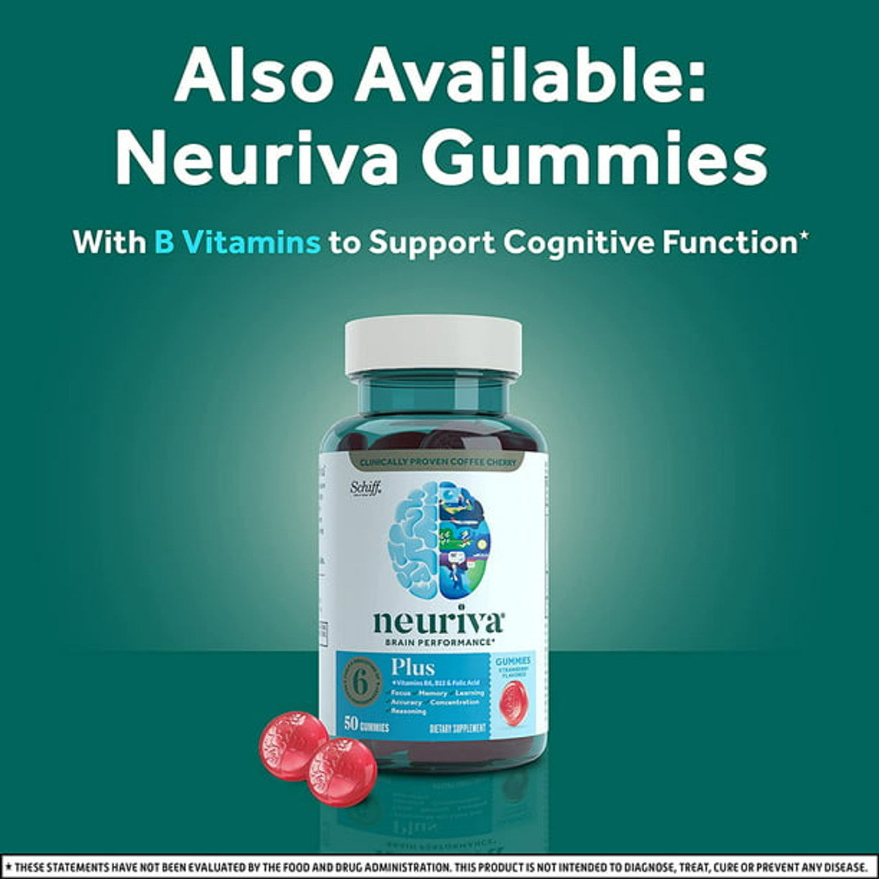 Neuriva Plus Brain Health Support Strawberry Gummies (50 count), Brain Support With Phosphatidylserine, Vitamin B6 & Decaffeinated, Clinically Proven Coffee Cherry - GOODSZON Discount Store