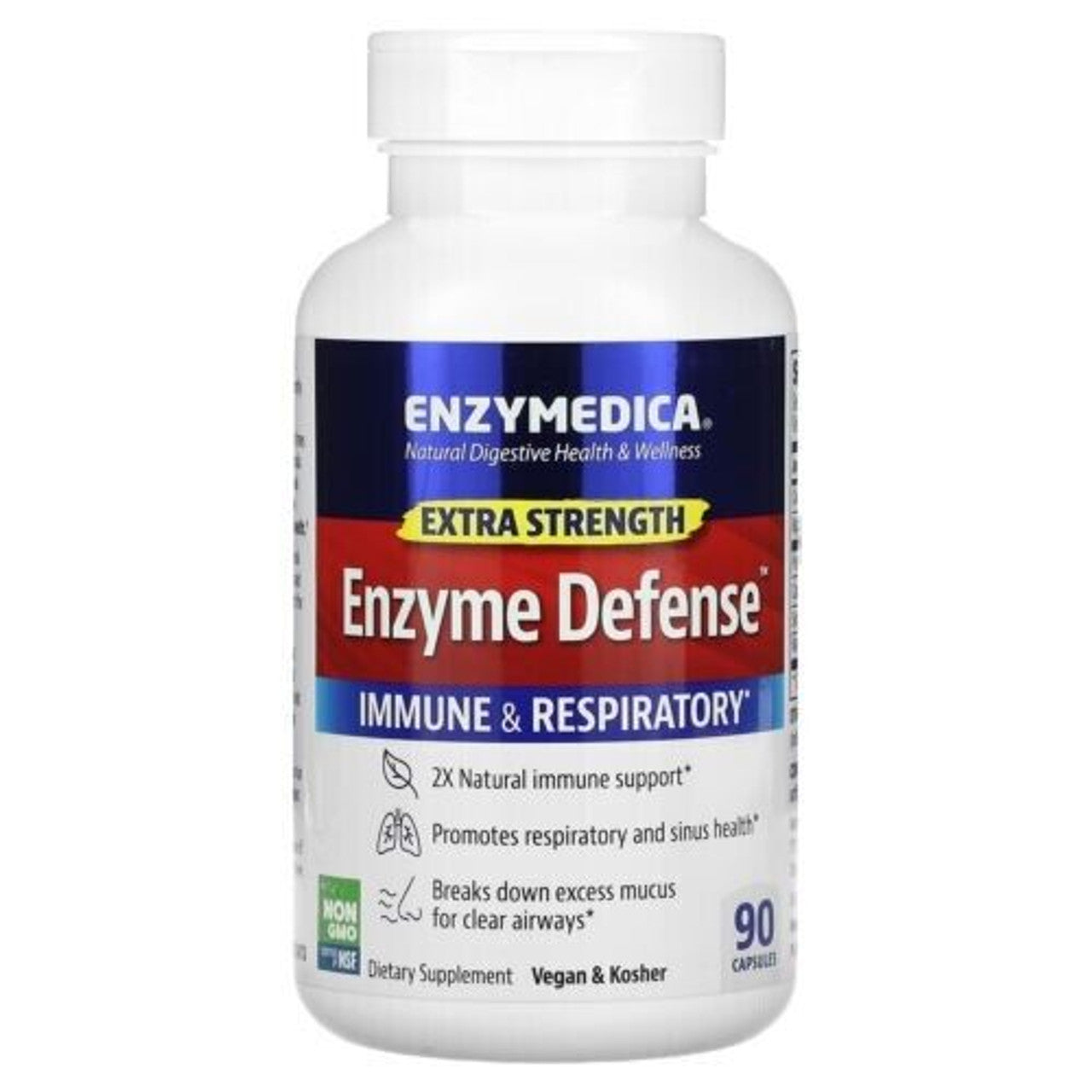 Enzymedica Enzyme Defense Extra Strength 90 Capsules Casein-Free, Dairy-Free,