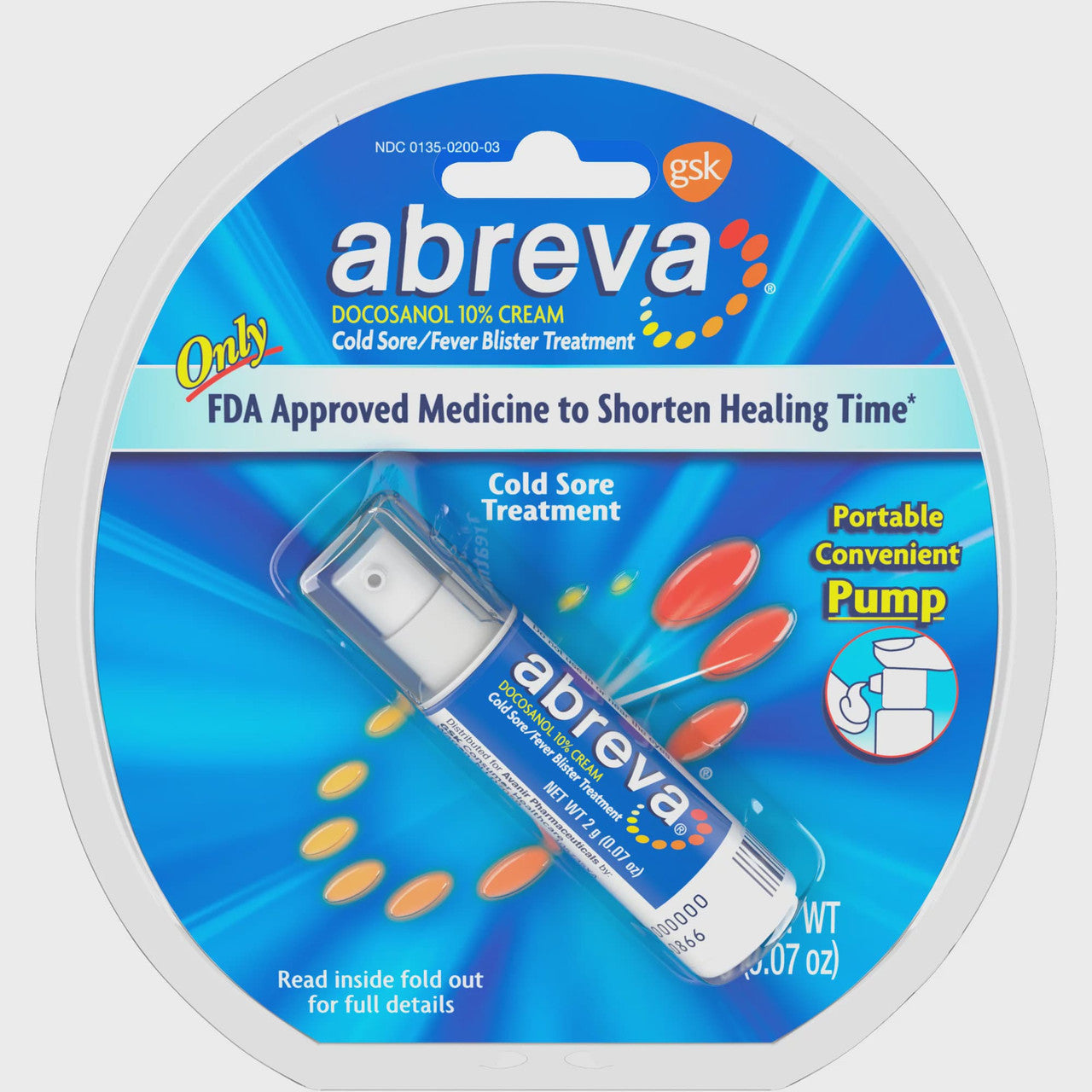 Abreva Docosanol 10% Cream Pump, FDA Approved Treatment for Cold Sore/Fever Blister, 2 grams - GOODSZON Discount Store