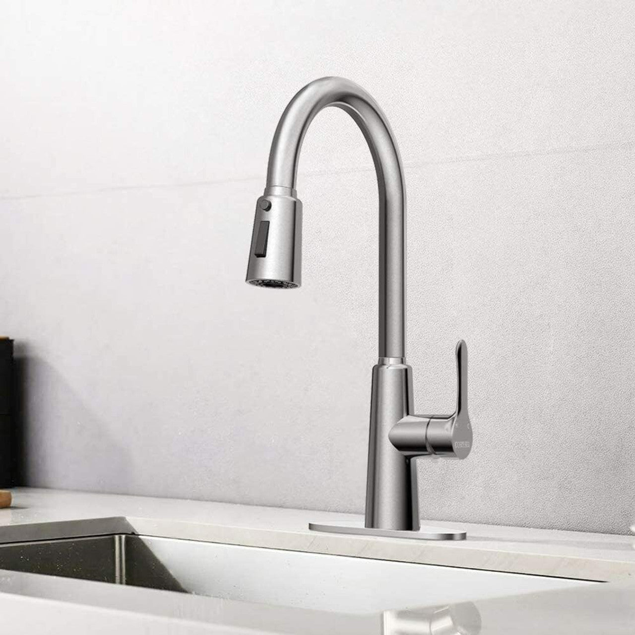 Corysel Kitchen Faucet with Sprayer Stainless Steel High Arc Brushed Nickel - GOODSZON Discount Store