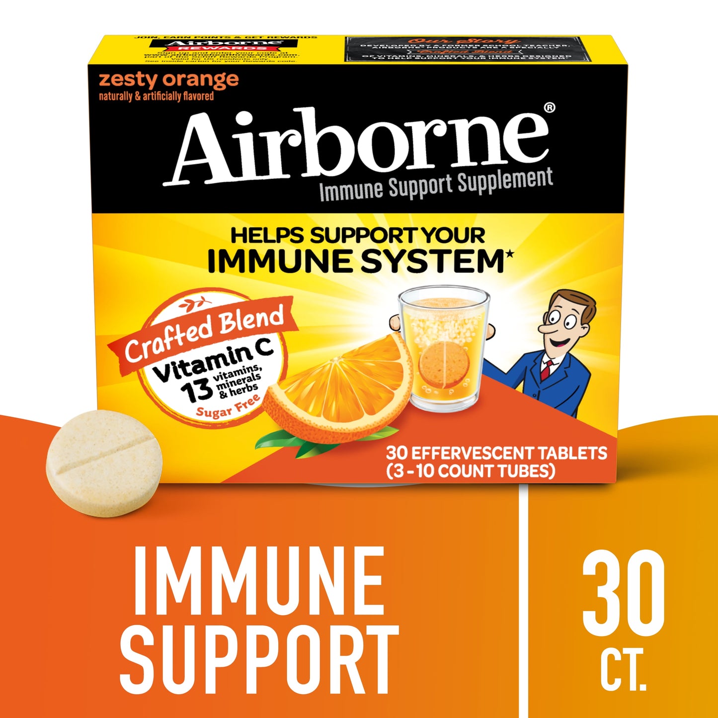 Airborne 1000mg Vitamin C Immune Support Effervescent Tablets, Zesty Orange, 30 Count - GOODSZON Discount Store
