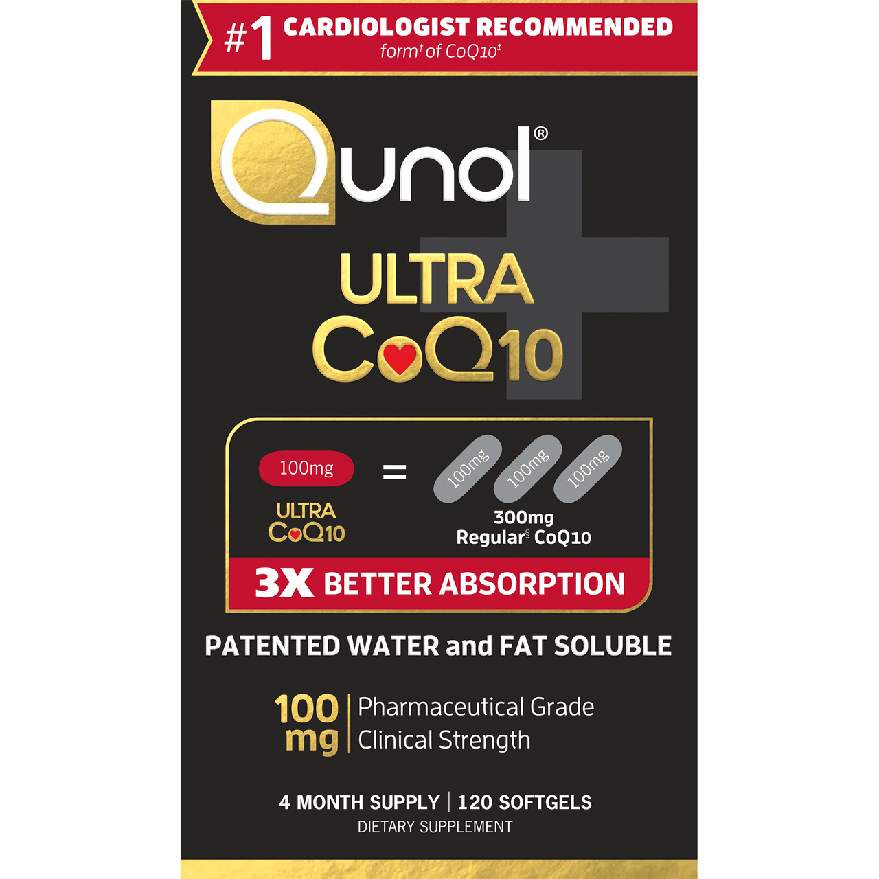 Qunol CoQ10 100mg Softgels, Ultra CoQ10 100mg, 3x Better Absorption, Antioxidant for Heart Health & Energy Production, Coenzyme Q10 Vitamins and Supplements, 4 Month Supply, 120 Count - GOODSZON Discount Store