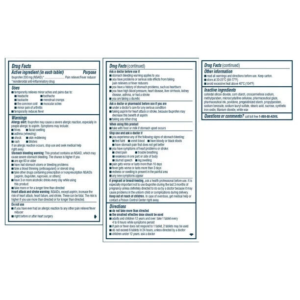 Advil Pain and Headache Reliever Ibuprofen, 200 Mg 200 Coated Tabls Pack of 2 - GOODSZON Discount Store