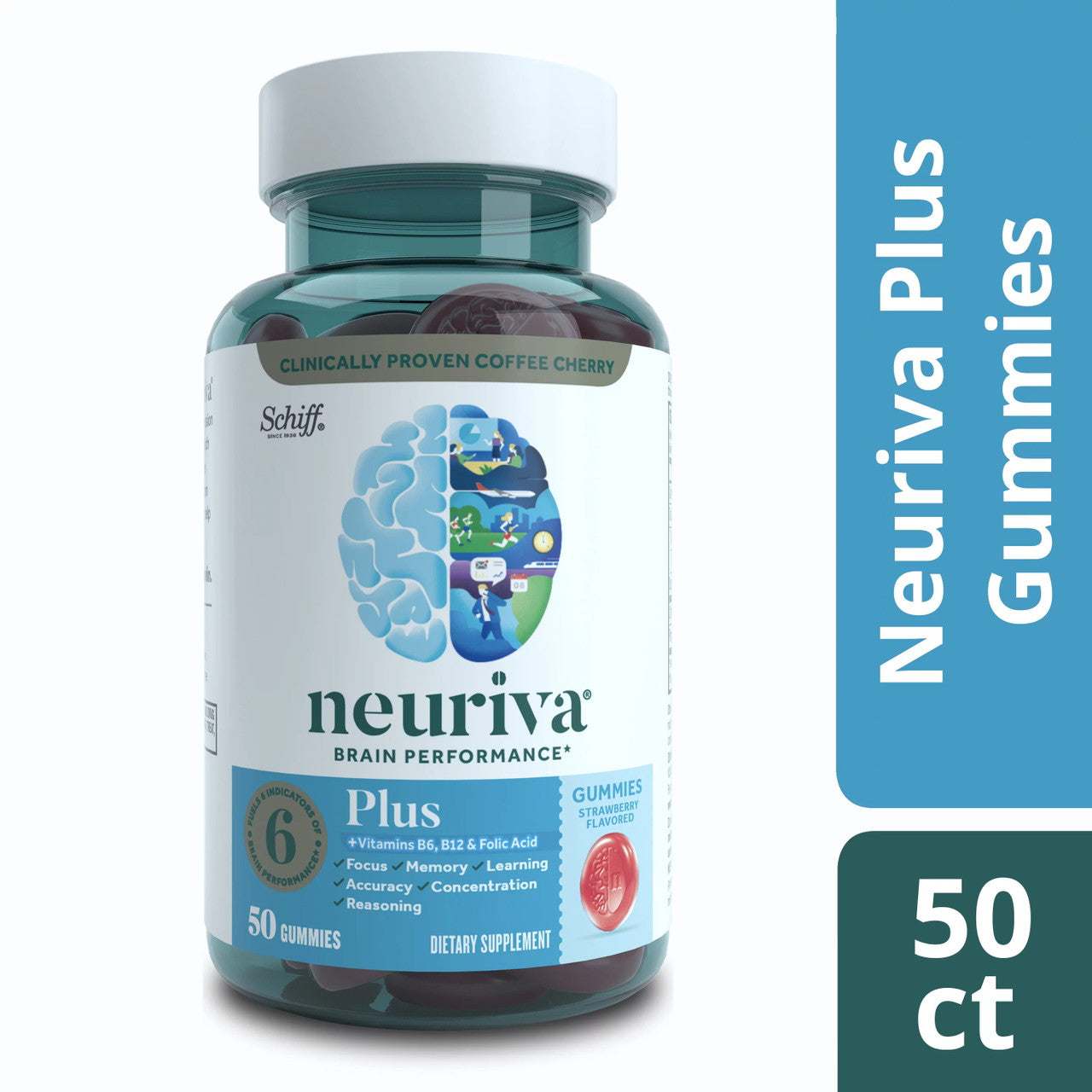 Neuriva Plus Brain Health Support Strawberry Gummies (50 count), Brain Support With Phosphatidylserine, Vitamin B6 & Decaffeinated, Clinically Proven Coffee Cherry - GOODSZON Discount Store