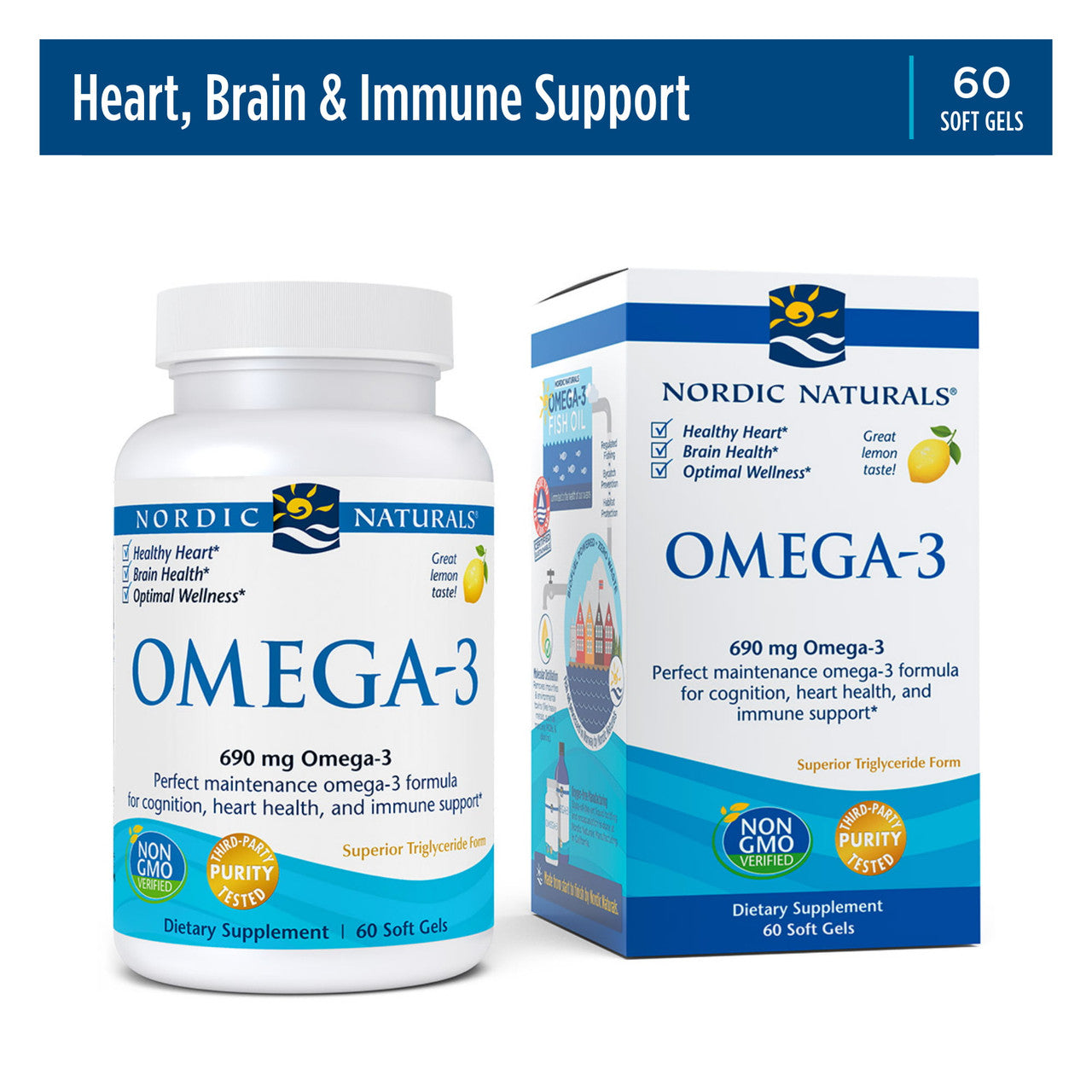 Nordic Naturals Omega-3 Softgels, Lemon, 690 mg, Fish Oil, 60 Ct - GOODSZON Discount Store