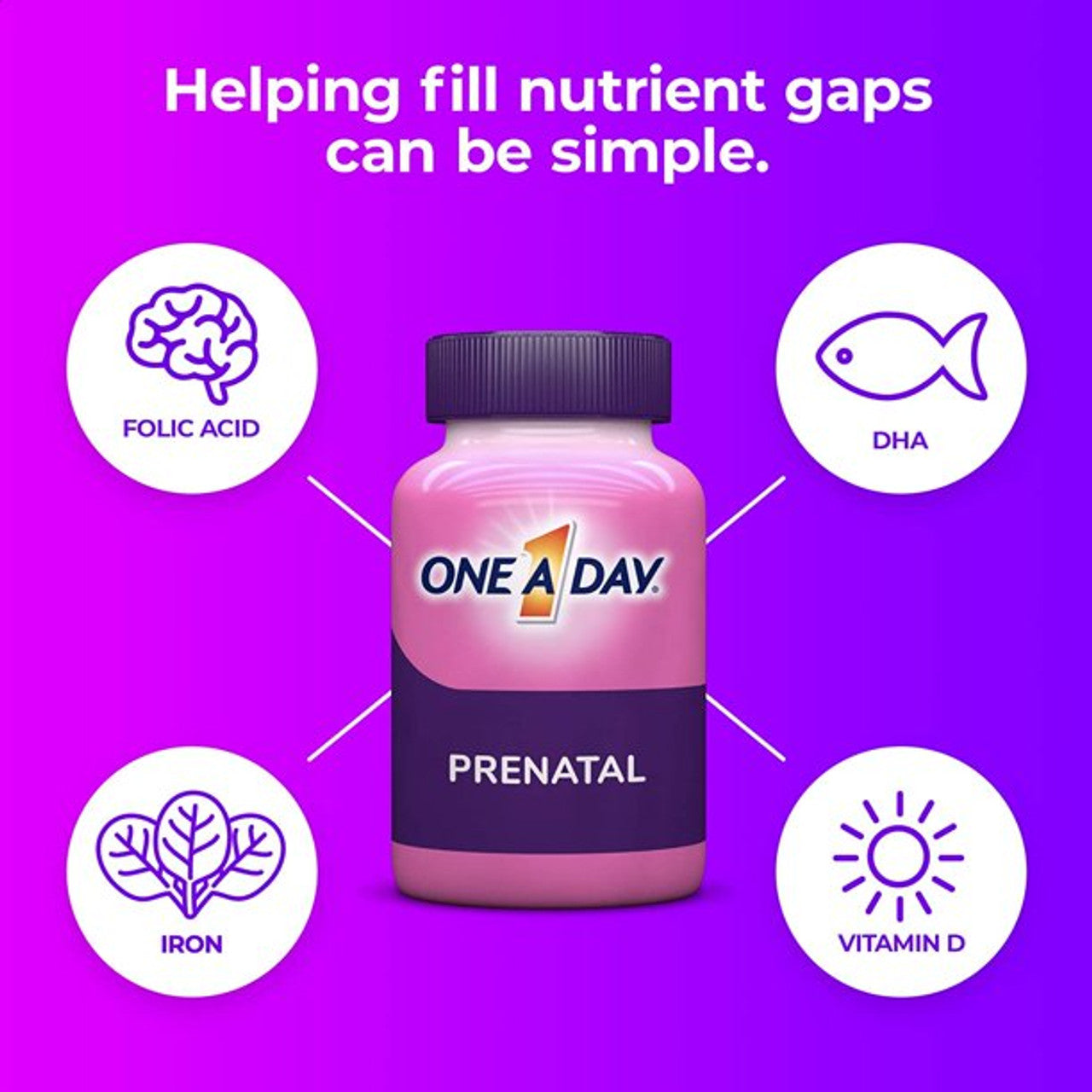 One A Day Women's Prenatal Multivitamin with Folic Acid, DHA and Iron, 60 Ct - GOODSZON Discount Store