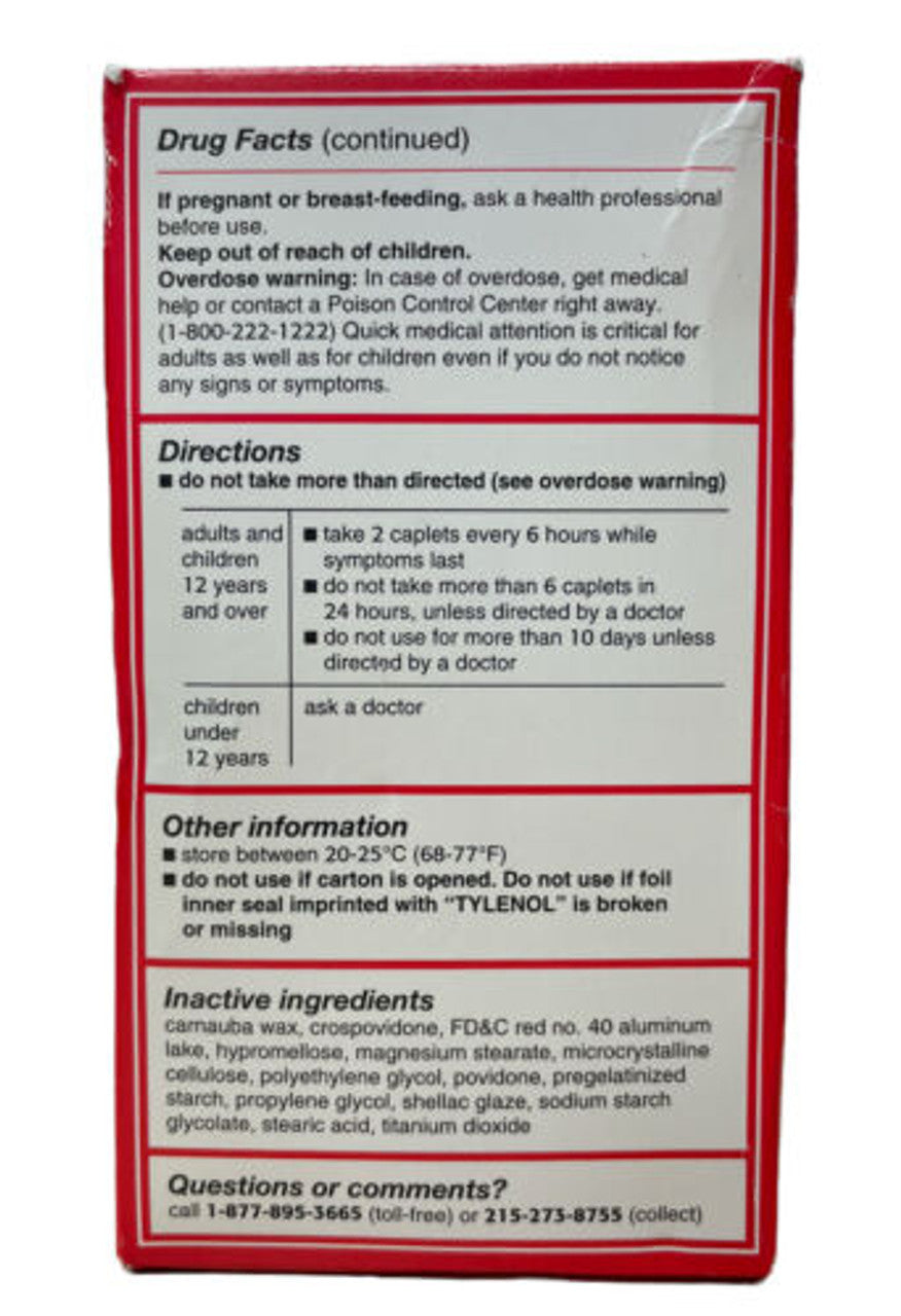Tylenol Extra Strength Caplets with 500 mg Acetaminophen, Pain Reliever & Fever Reducer, Acetaminophen for Headache, Backache & Menstrual Pain Relief, 225 ct