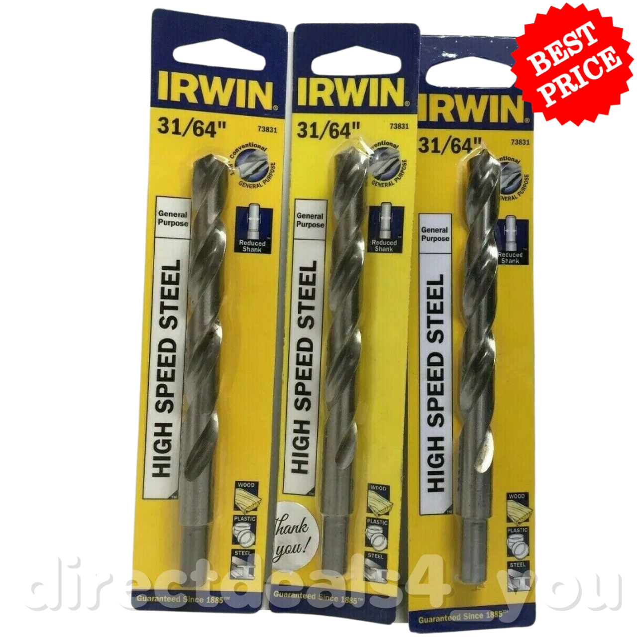 IRWIN 73831 High Speed Steel 31/64" Drill Bit General Purpose Pack of 3 - GOODSZON Discount Store