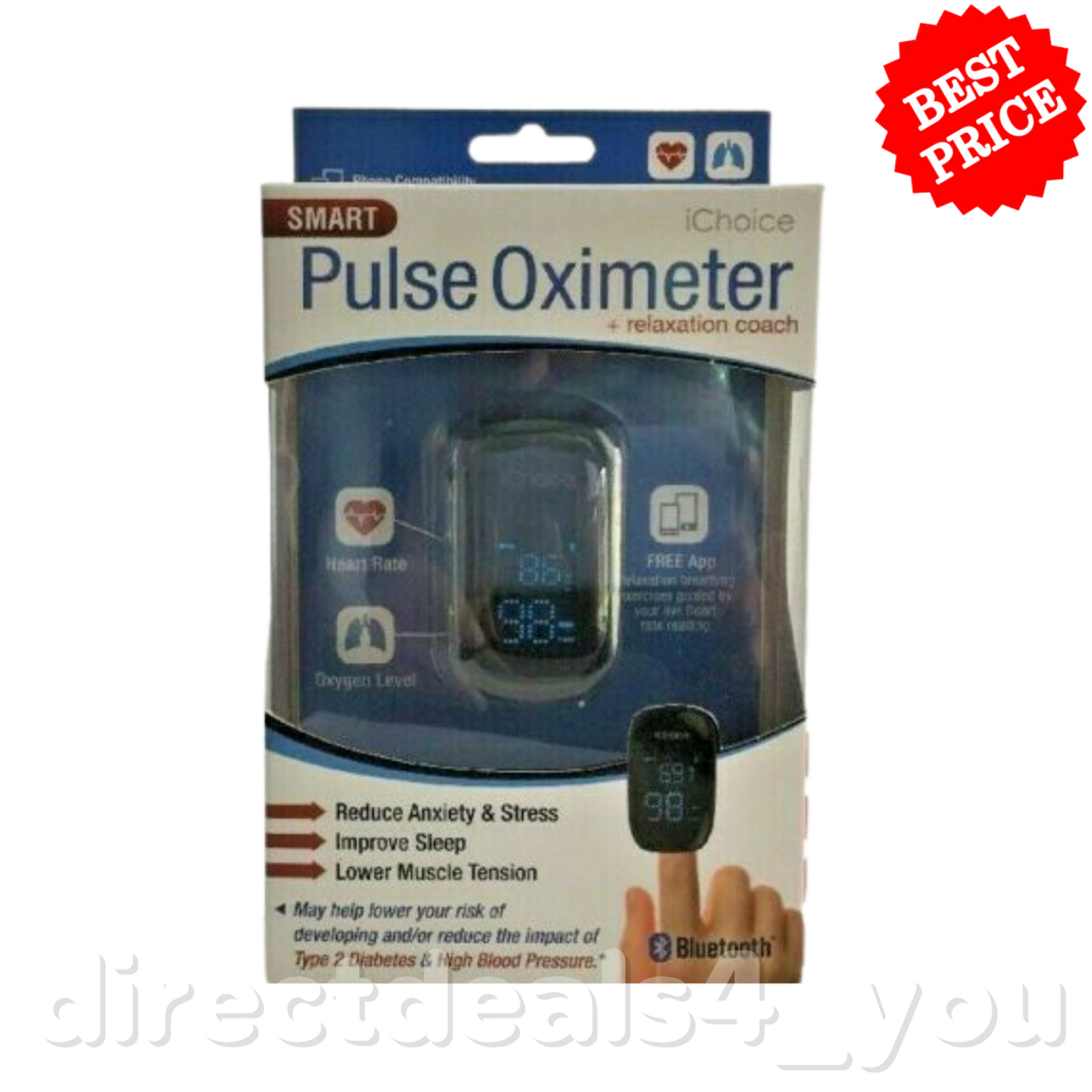 Smart Pulse Oximeter With Relaxation Coach Bluetooth Reduce Anxiety & Stress - GOODSZON Discount Store