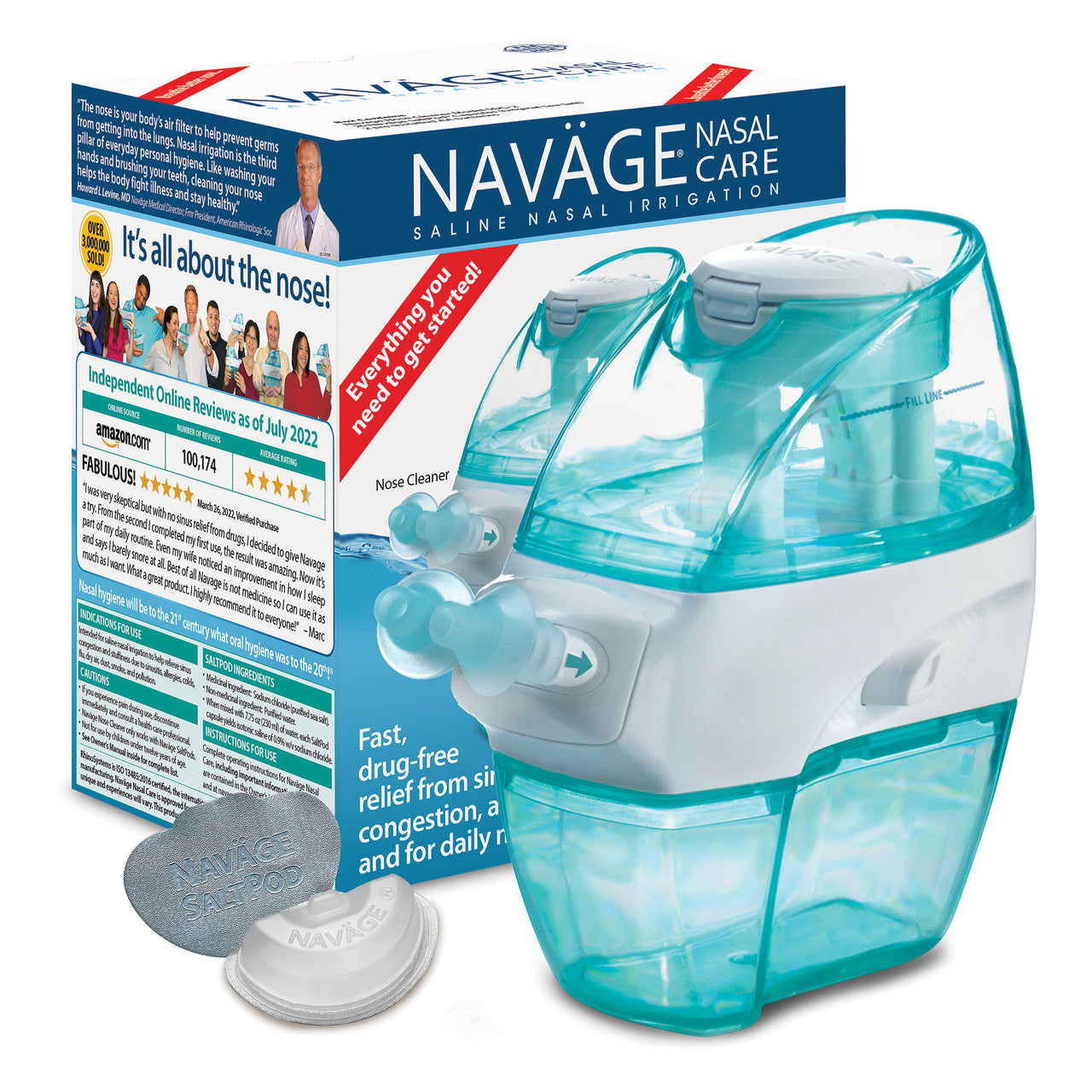 Navage Nasal Care Starter Bundle: Navage Nose Cleaner and 20 SaltPod Capsules, Blue - GOODSZON Discount Store
