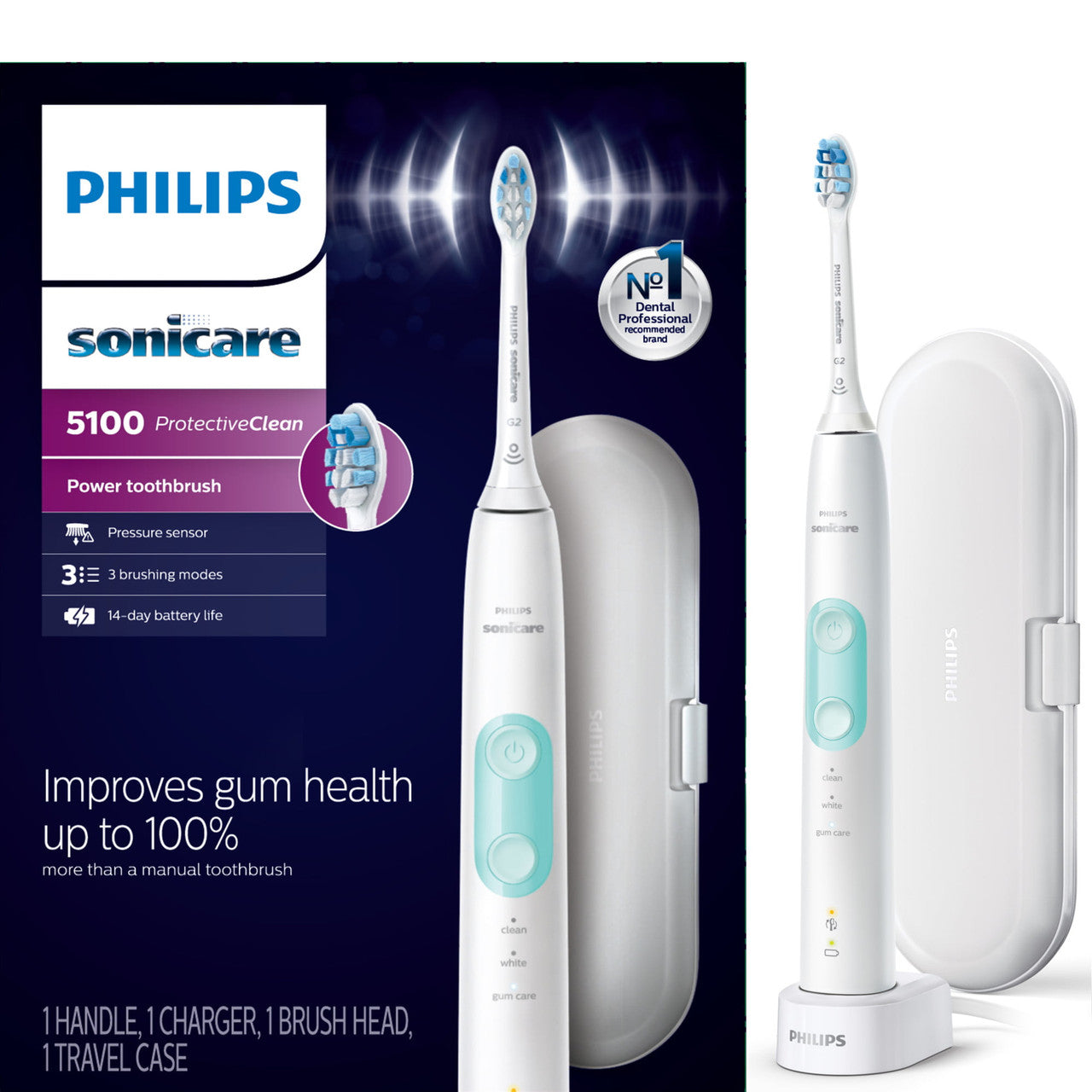 Philips Sonicare ProtectiveClean 5100 Gum Health, Rechargeable Electric Toothbrush, White Mint HX6857/11 - GOODSZON Discount Store