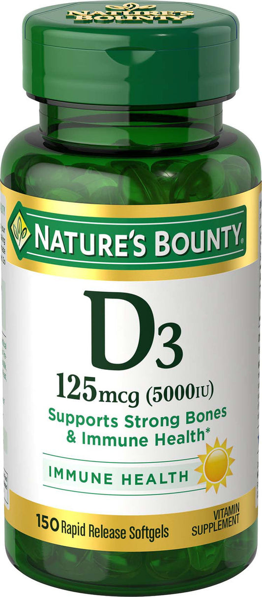 Nature's Bounty Vitamin D3 Softgels, 125 mcg, 5000 IU, 150 Ct - GOODSZON Discount Store