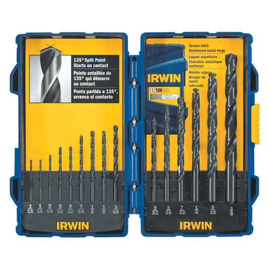 IRWIN 314015 - 15-Piece Black Oxide HSS Straight Shank Fractional Drill Bit Pro Set - GOODSZON Discount Store