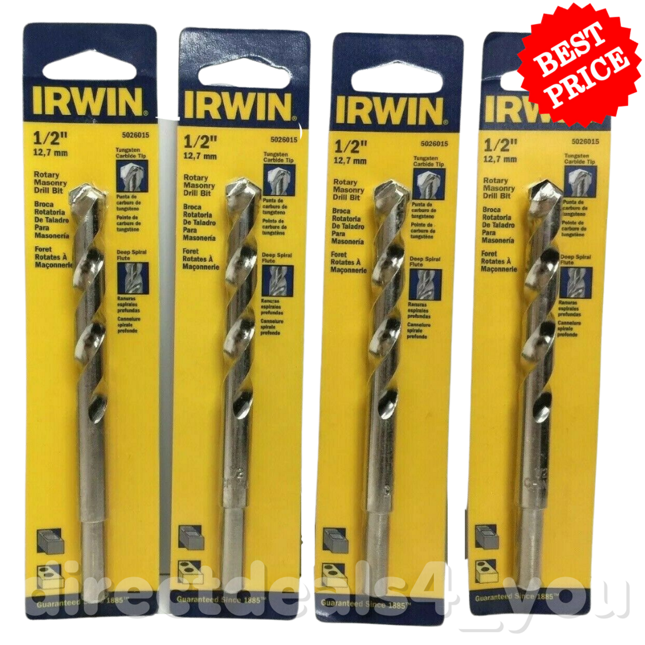 Irwin 1/2 Rotary Masonry Drill Bit Tungsten Carbide Tip #5026015 Pack of 4 - GOODSZON Discount Store