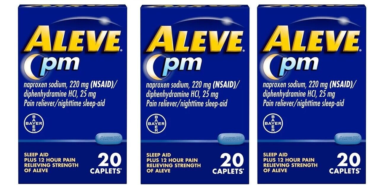 Aleve PM Pain Reliever & Nighttime Sleep Aid 20 Caplets Exp 06/2024 Pack of 3 - GOODSZON Discount Store