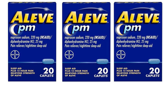 Aleve PM Pain Reliever & Nighttime Sleep Aid 20 Caplets Exp 06/2024 Pack of 3 - GOODSZON Discount Store
